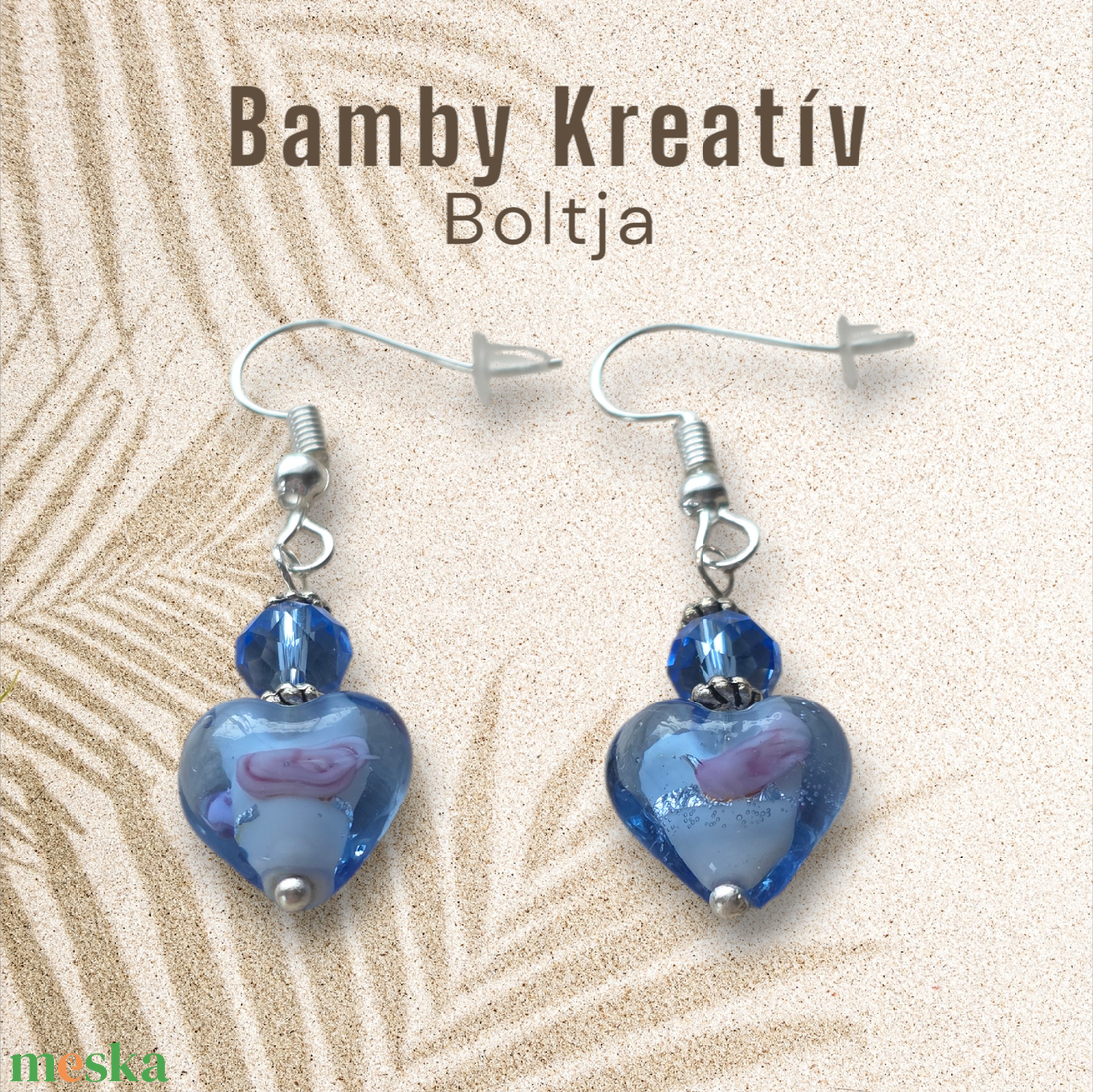 Üveggyöngy fülbevaló kék - ékszer - fülbevaló - lógó fülbevaló - Meska.hu