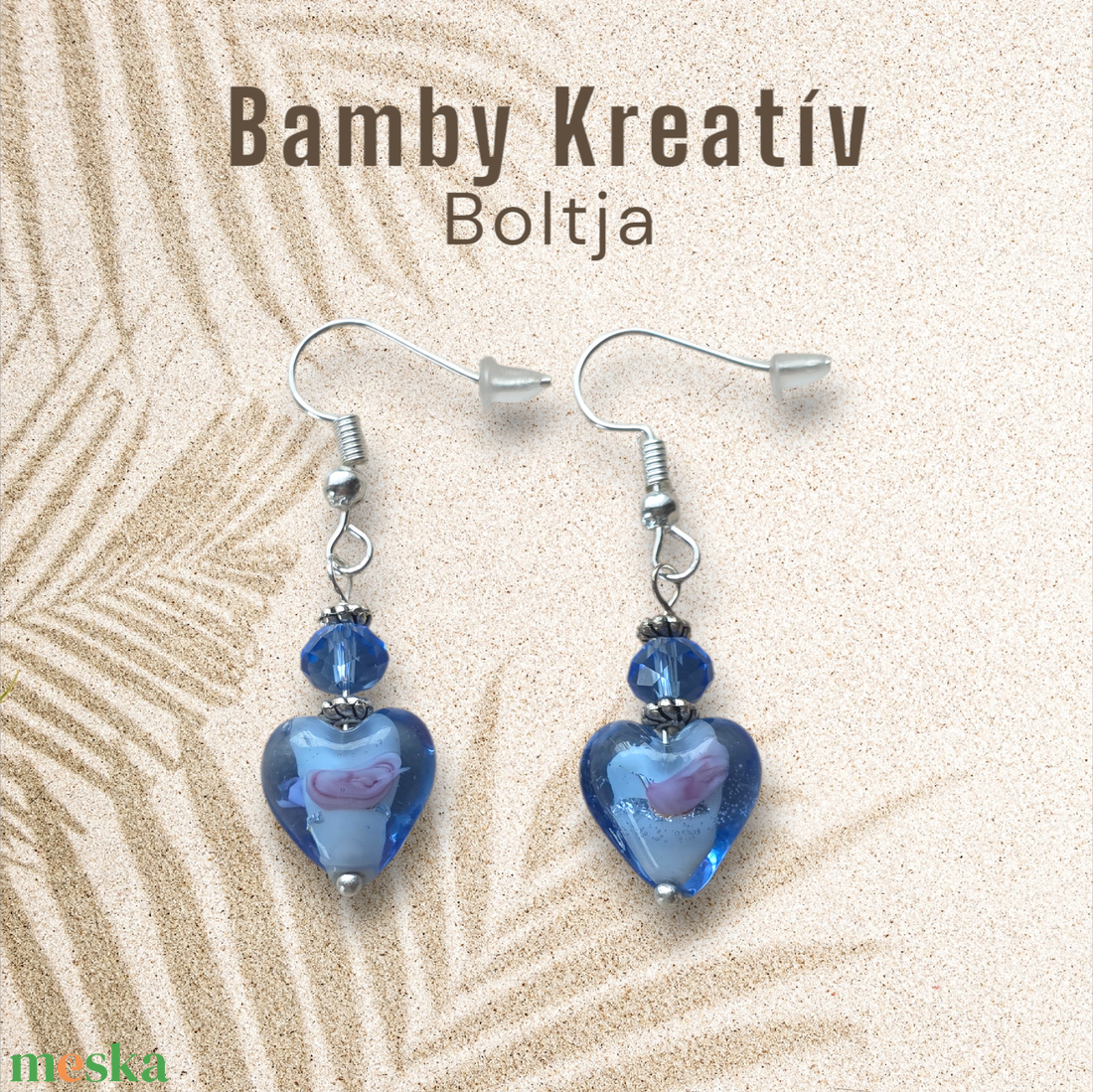 Üveggyöngy fülbevaló kék - ékszer - fülbevaló - lógó fülbevaló - Meska.hu