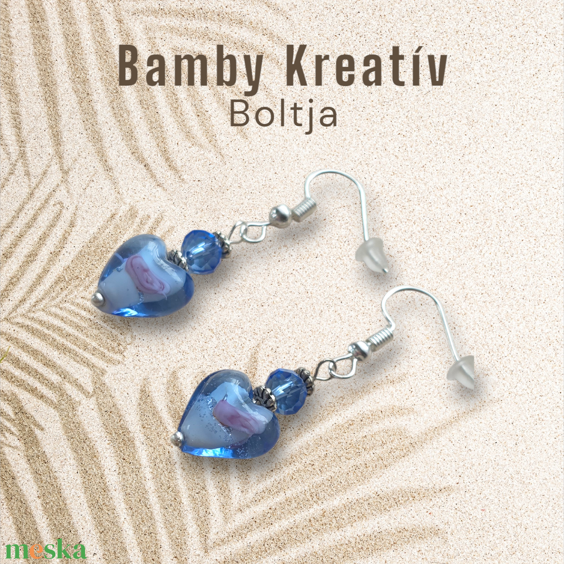 Üveggyöngy fülbevaló kék - ékszer - fülbevaló - lógó fülbevaló - Meska.hu