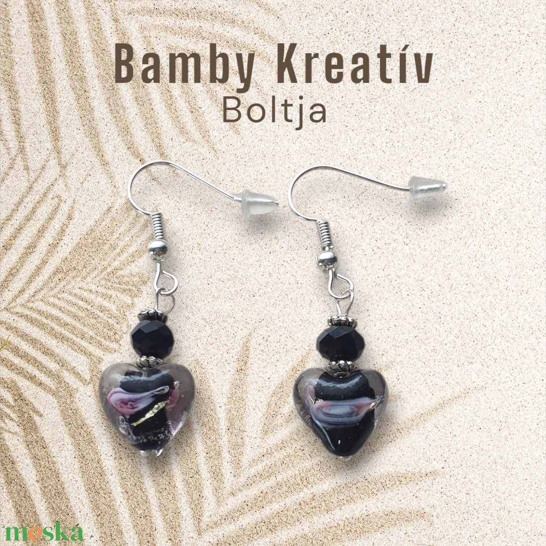 Üveggyöngy fülbevaló fekete - ékszer - fülbevaló - lógó fülbevaló - Meska.hu