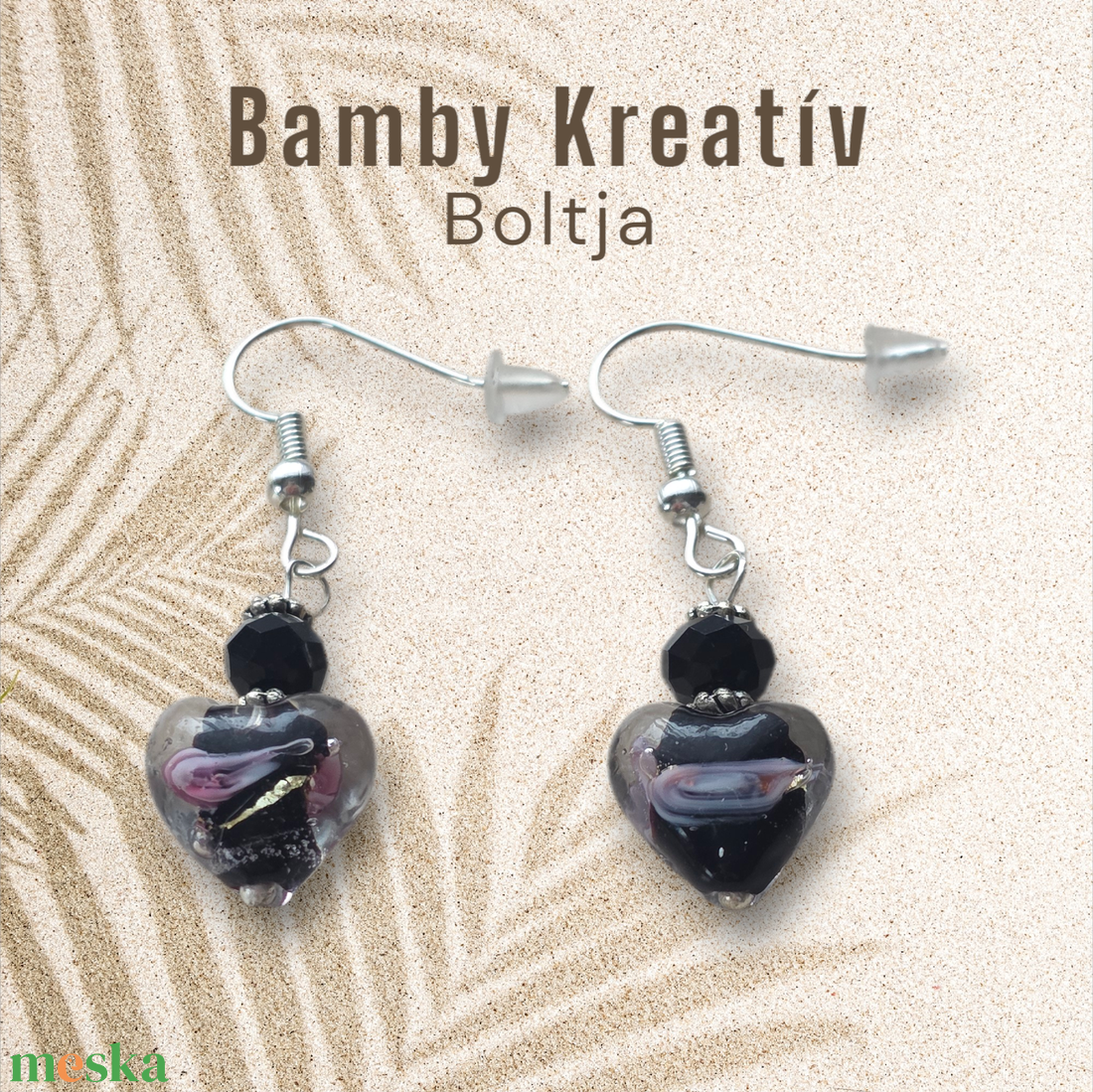 Üveggyöngy fülbevaló fekete - ékszer - fülbevaló - lógó fülbevaló - Meska.hu