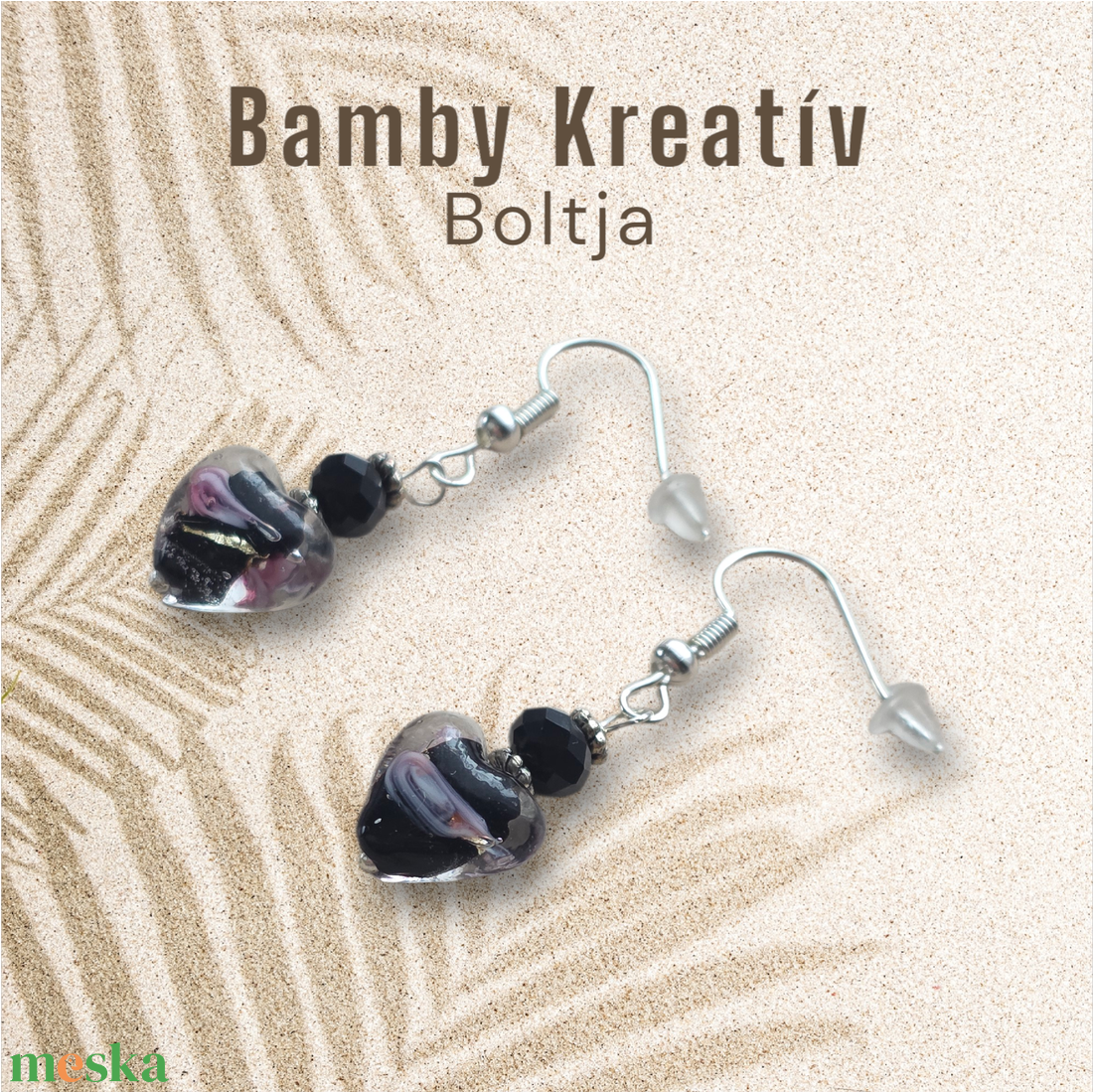 Üveggyöngy fülbevaló fekete - ékszer - fülbevaló - lógó fülbevaló - Meska.hu