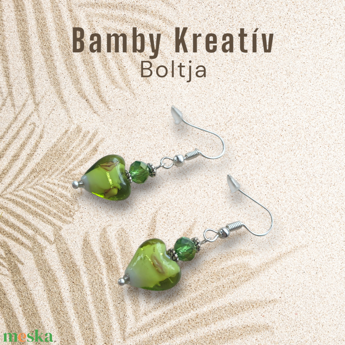 Üveggyöngy fülbevaló világos zöld - ékszer - fülbevaló - lógó fülbevaló - Meska.hu