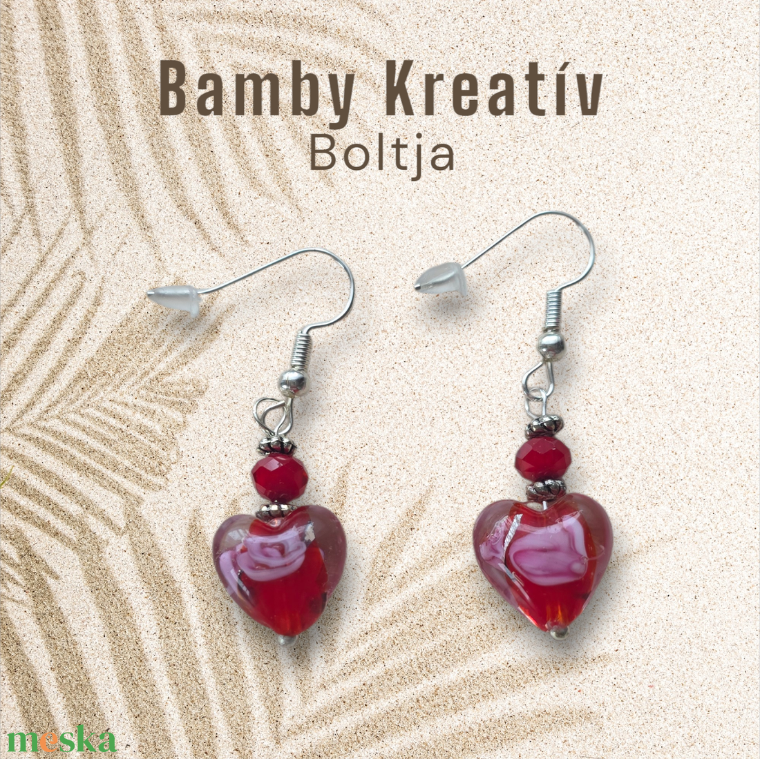 Üveggyöngy fülbevaló piros - ékszer - fülbevaló - lógó fülbevaló - Meska.hu