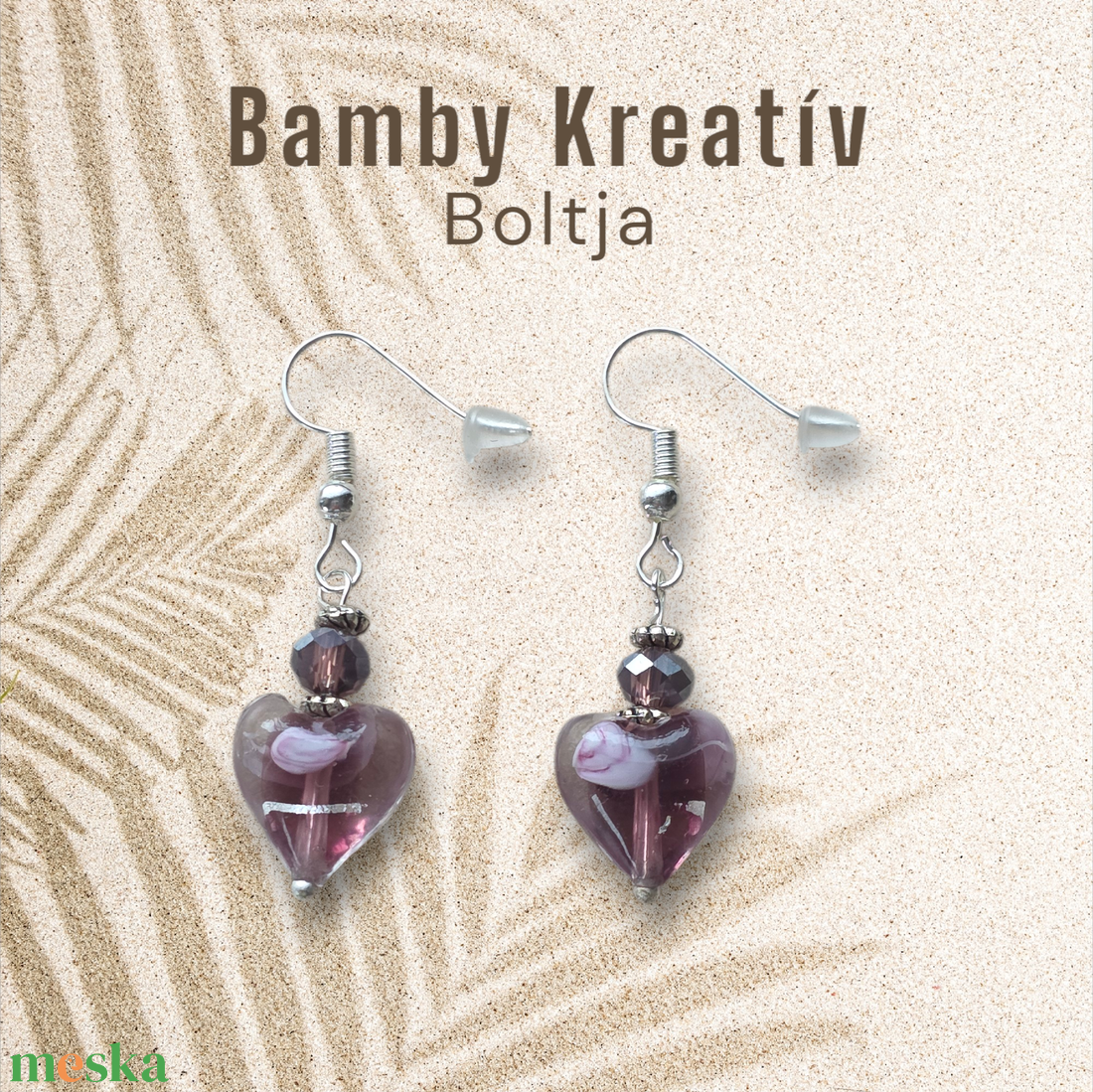 Üveggyöngy fülbevaló lila - ékszer - fülbevaló - lógó fülbevaló - Meska.hu