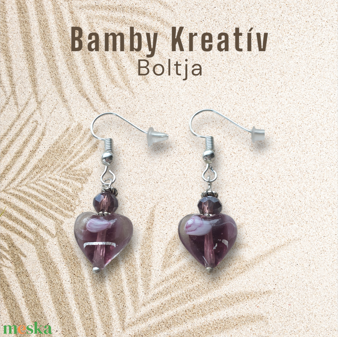 Üveggyöngy fülbevaló lila - ékszer - fülbevaló - lógó fülbevaló - Meska.hu