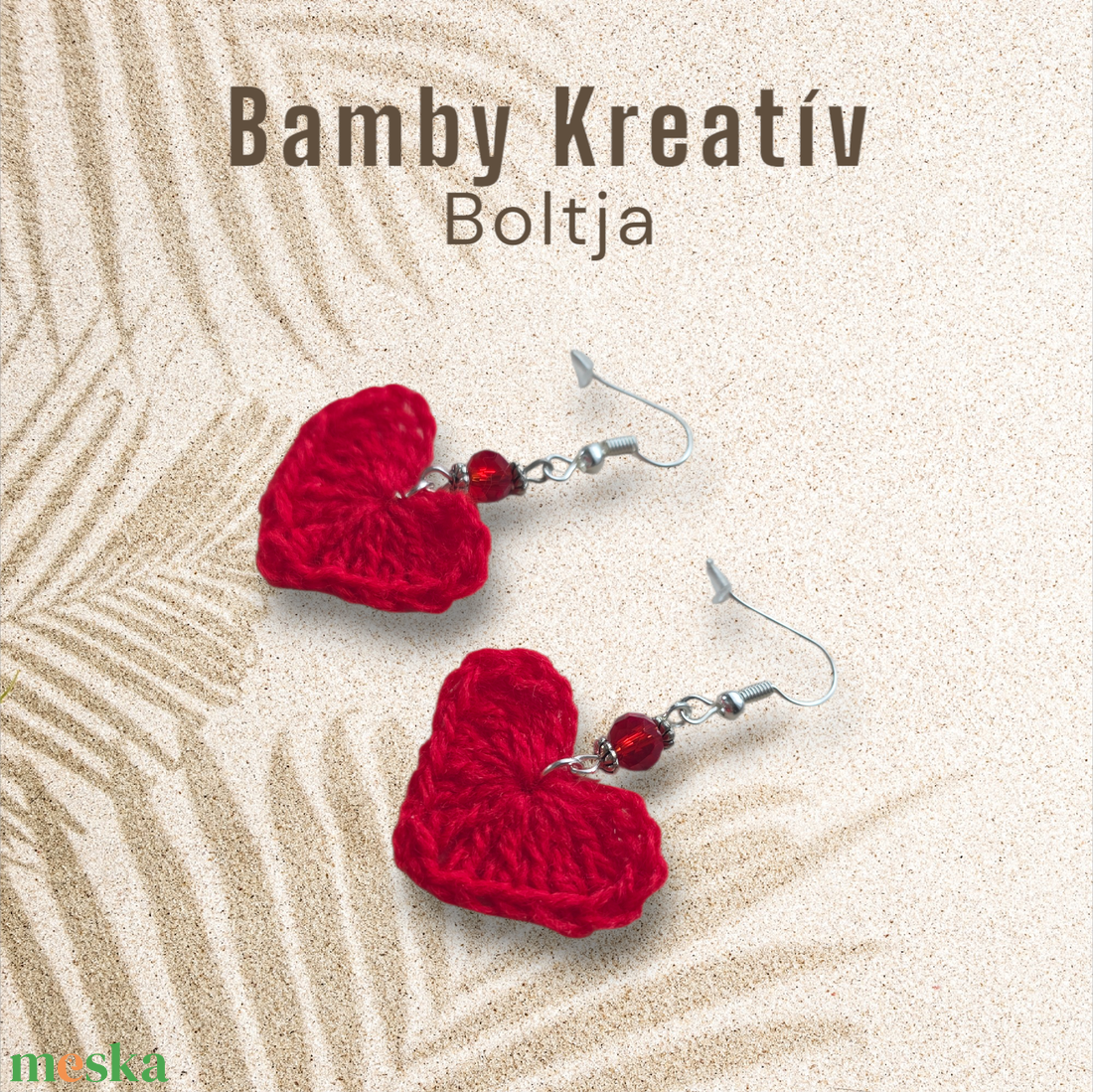 Horgolt szív fülbevaló gyönggyel - ékszer - fülbevaló - lógó fülbevaló - Meska.hu