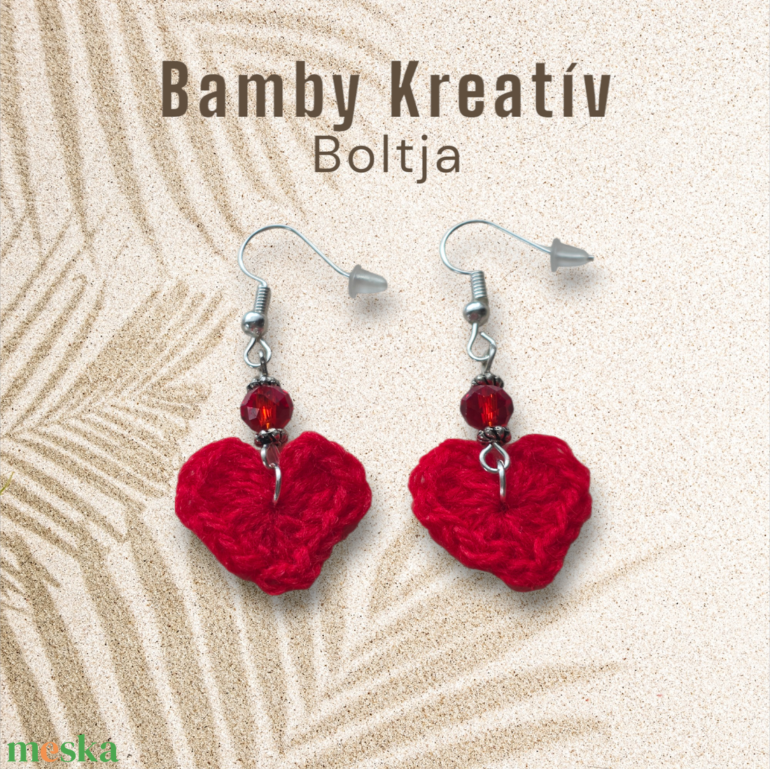 Horgolt szív fülbevaló gyönggyel - ékszer - fülbevaló - lógó fülbevaló - Meska.hu