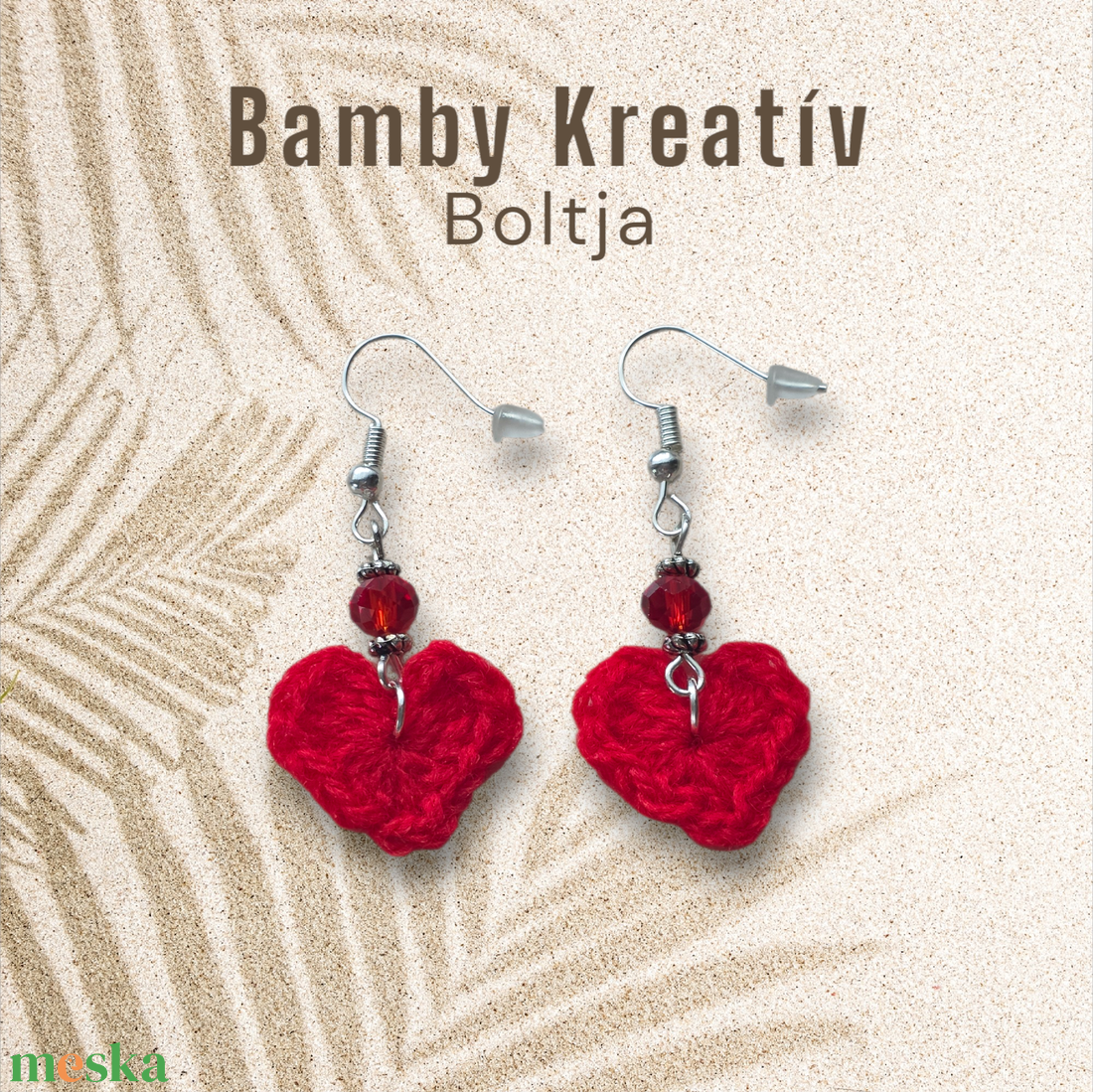 Horgolt szív fülbevaló gyönggyel - ékszer - fülbevaló - lógó fülbevaló - Meska.hu