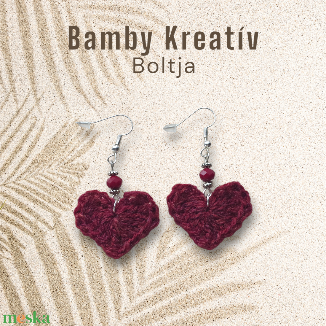 Horgolt szív fülbevaló gyönggyel - ékszer - fülbevaló - lógó fülbevaló - Meska.hu