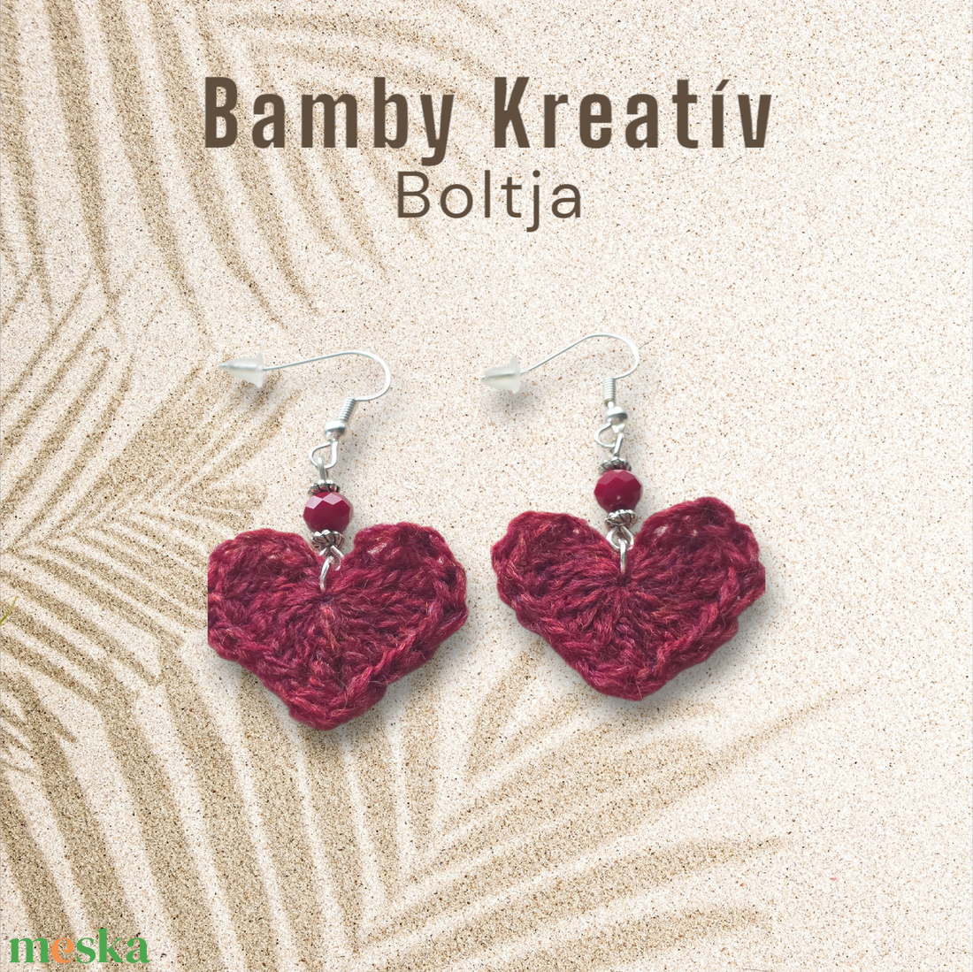 Horgolt szív fülbevaló gyönggyel - ékszer - fülbevaló - lógó fülbevaló - Meska.hu