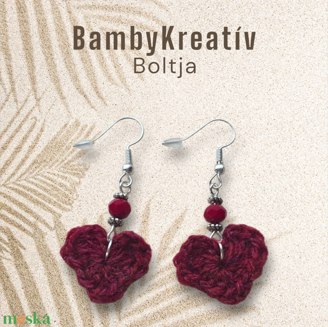 Horgolt szív fülbevaló gyönggyel - ékszer - fülbevaló - lógó fülbevaló - Meska.hu