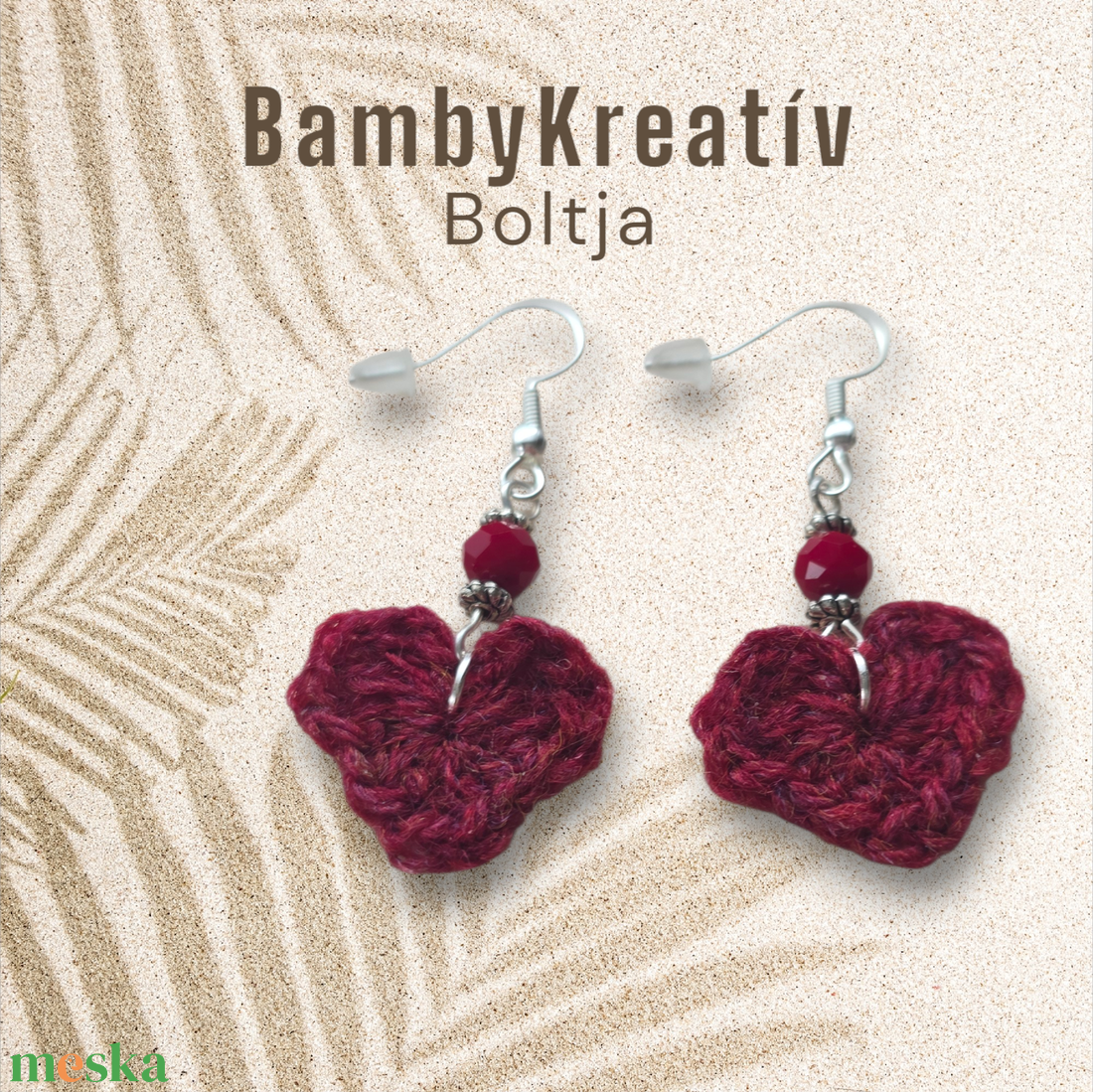 Horgolt szív fülbevaló gyönggyel - ékszer - fülbevaló - lógó fülbevaló - Meska.hu