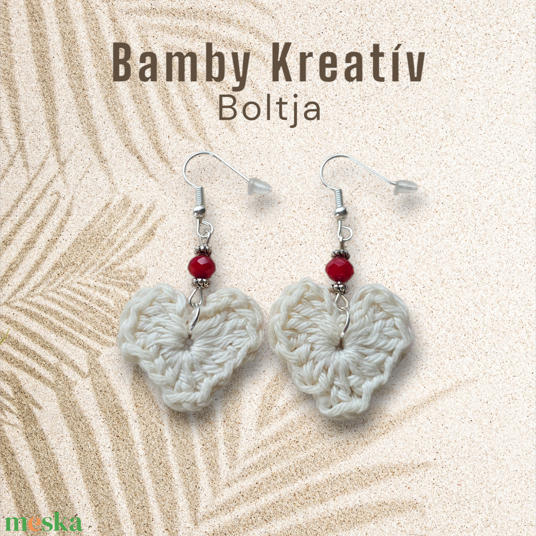 Horgolt szív fülbevaló gyönggyel - ékszer - fülbevaló - lógó fülbevaló - Meska.hu