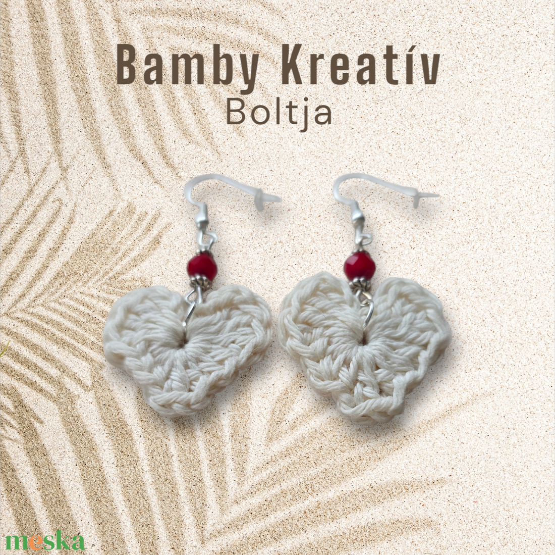 Horgolt szív fülbevaló gyönggyel - ékszer - fülbevaló - lógó fülbevaló - Meska.hu