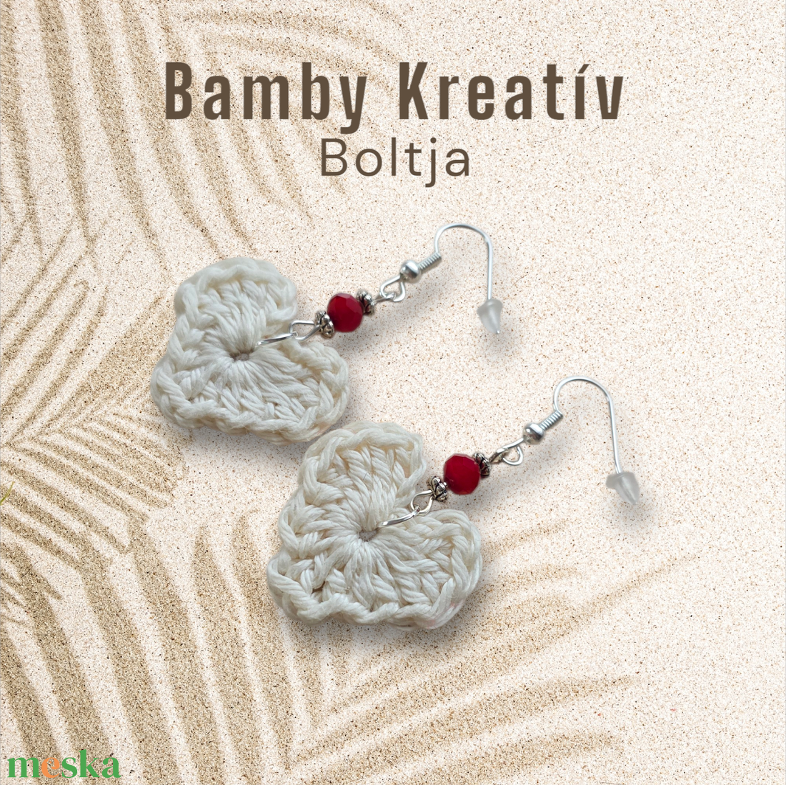 Horgolt szív fülbevaló gyönggyel - ékszer - fülbevaló - lógó fülbevaló - Meska.hu