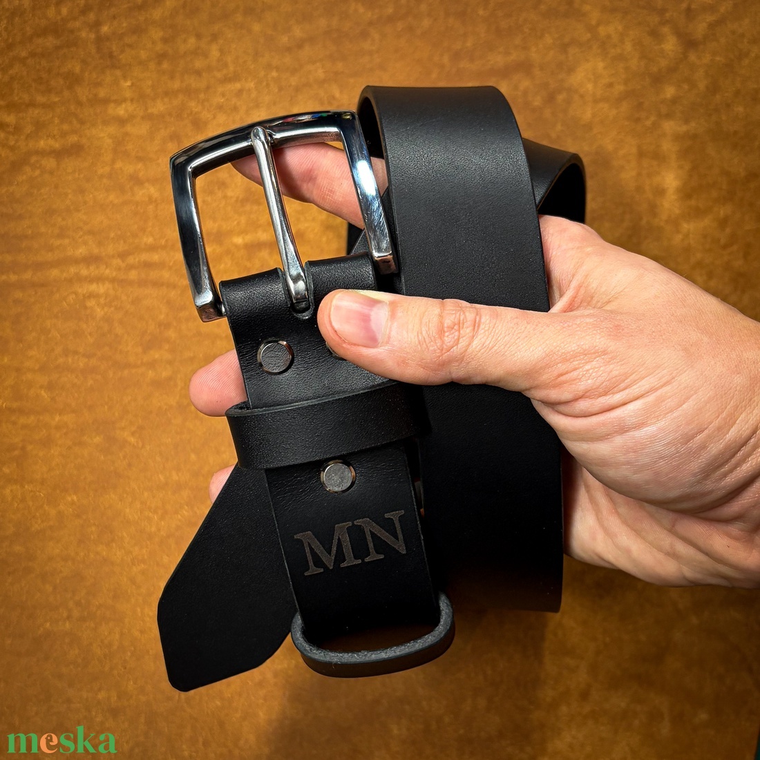 Férfi marhabőr öv - egyedi méret és gravírozás - ruha & divat - öv & övcsat - öv - Meska.hu