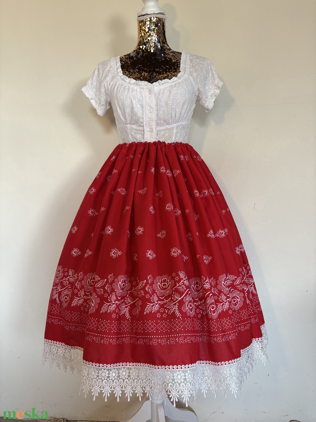 Kékfestő, bordűrös, néptáncos, magyaros, népviseleti, folklór szoknya - ruha & divat - női ruha - szoknya - Meska.hu