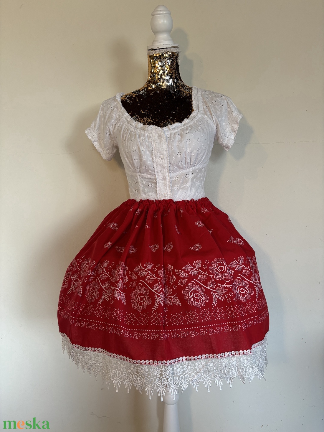 Lány bordűrös kékfestő néptáncos folklór magyaros népviseleti szoknya - ruha & divat - gyerekruha - szoknya - Meska.hu