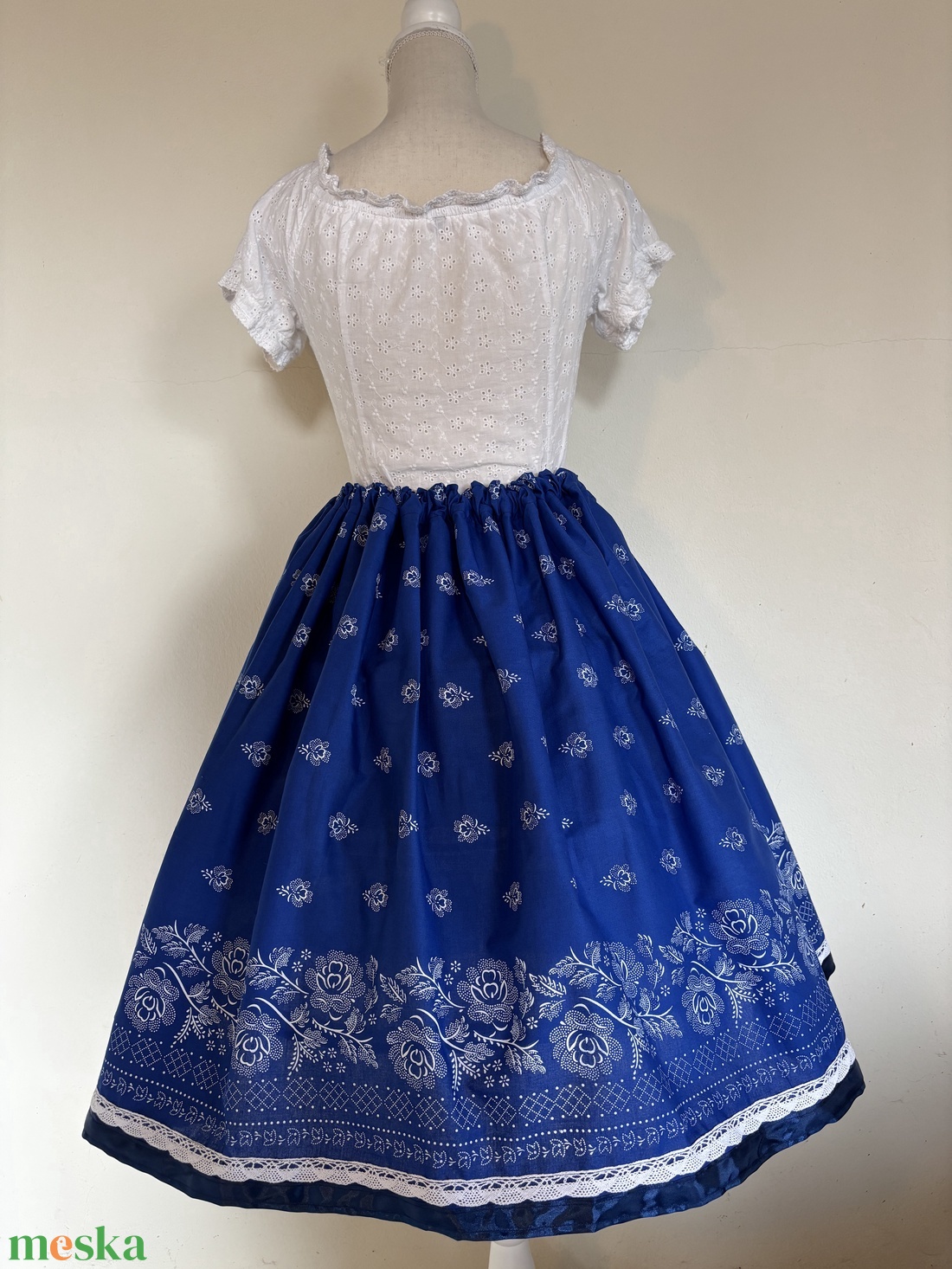 Kékfestő, bordűrös, néptáncos, magyaros, népviseleti, folklór szoknya - ruha & divat - gyerekruha - szoknya - Meska.hu