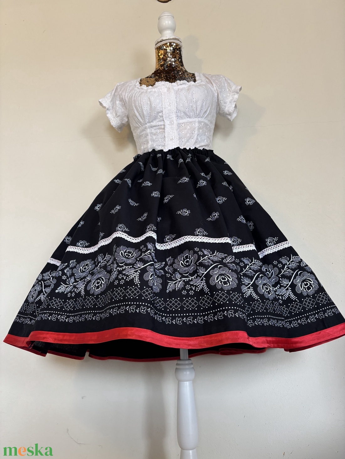 Kékfestő mintás néptáncos, folklór szoknya - ruha & divat - női ruha - szoknya - Meska.hu