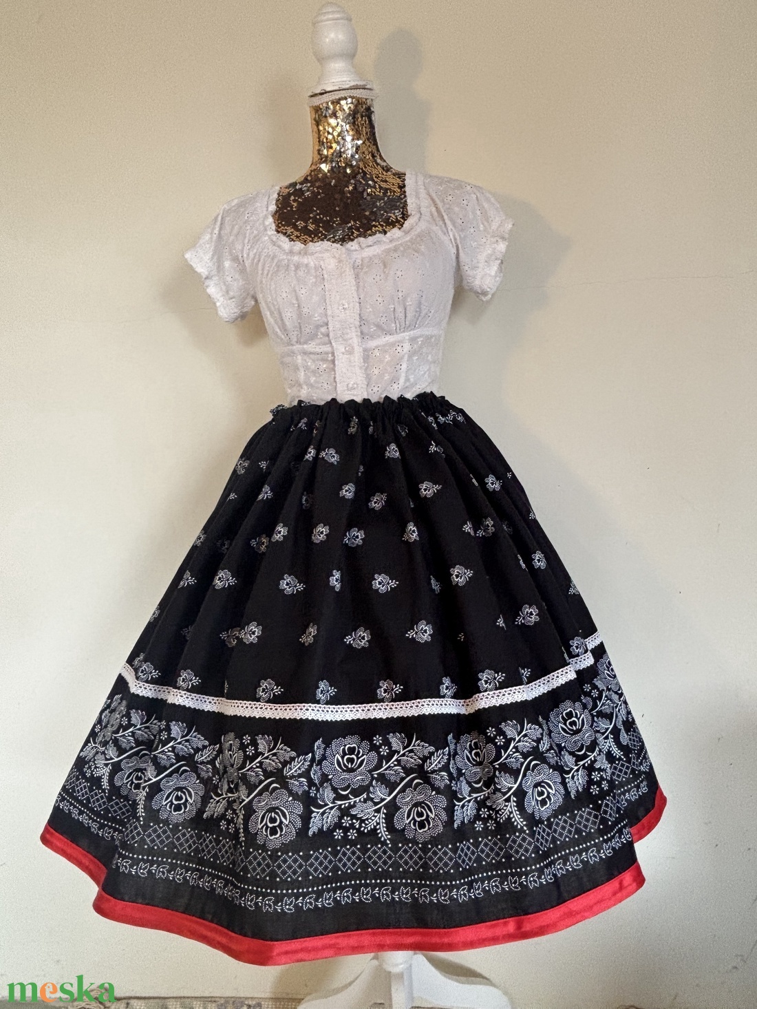 Kékfestő mintás néptáncos, folklór szoknya - ruha & divat - női ruha - szoknya - Meska.hu