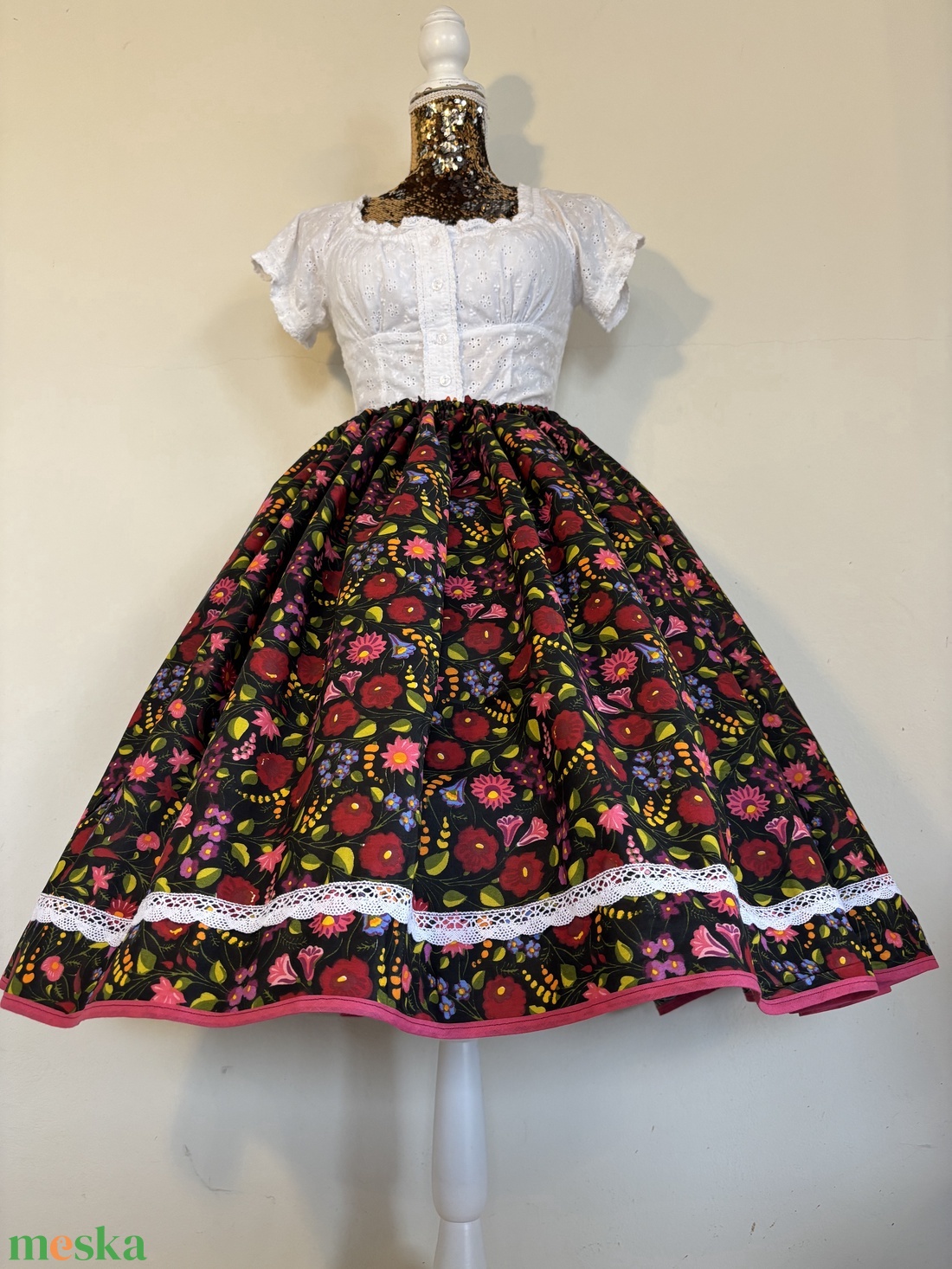 Kalocsai mintás néptáncos, folklór , néptáncos szoknya - ruha & divat - női ruha - szoknya - Meska.hu