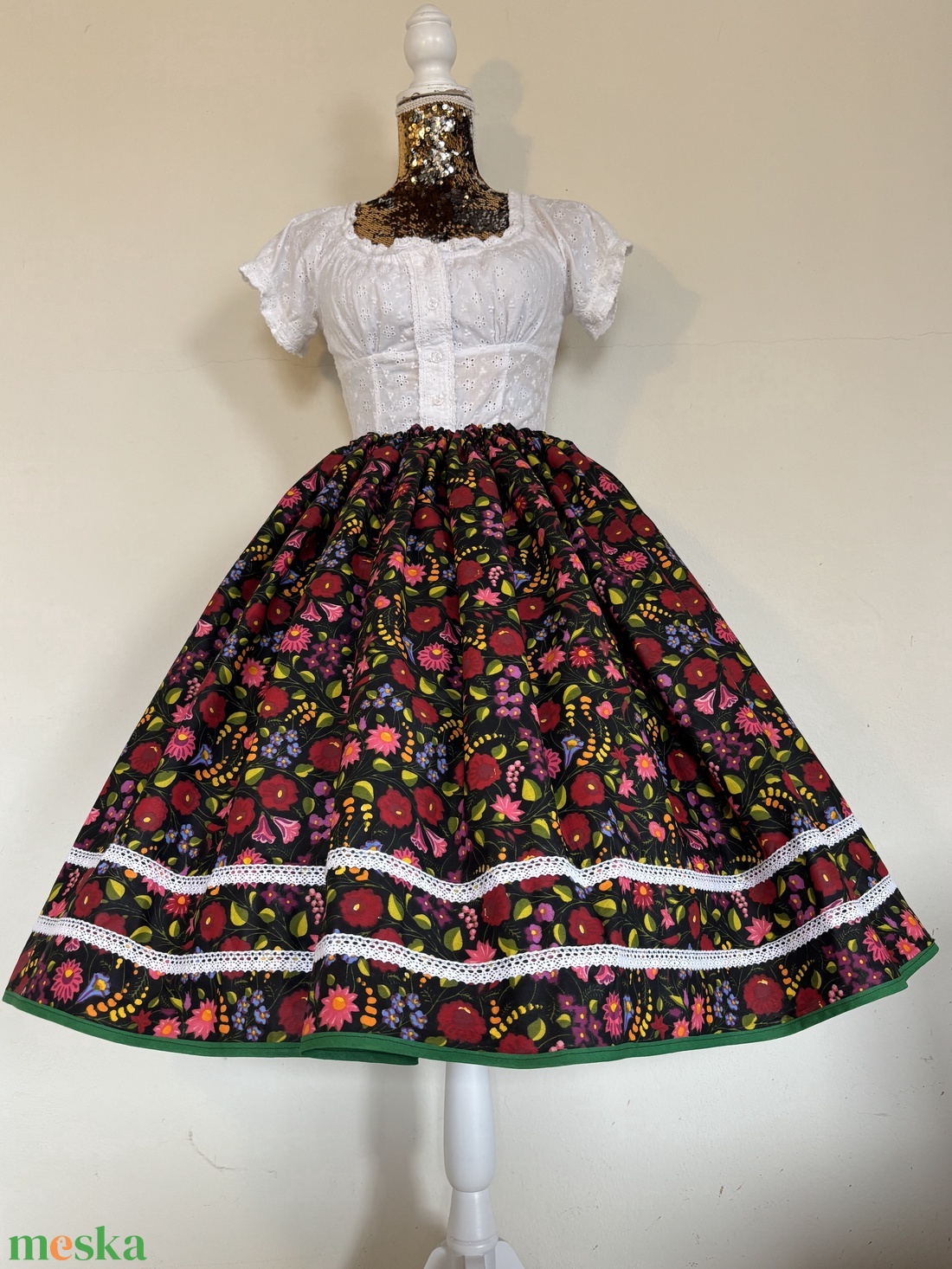 Kalocsai mintás folklór, néptáncos szoknya - ruha & divat - női ruha - szoknya - Meska.hu