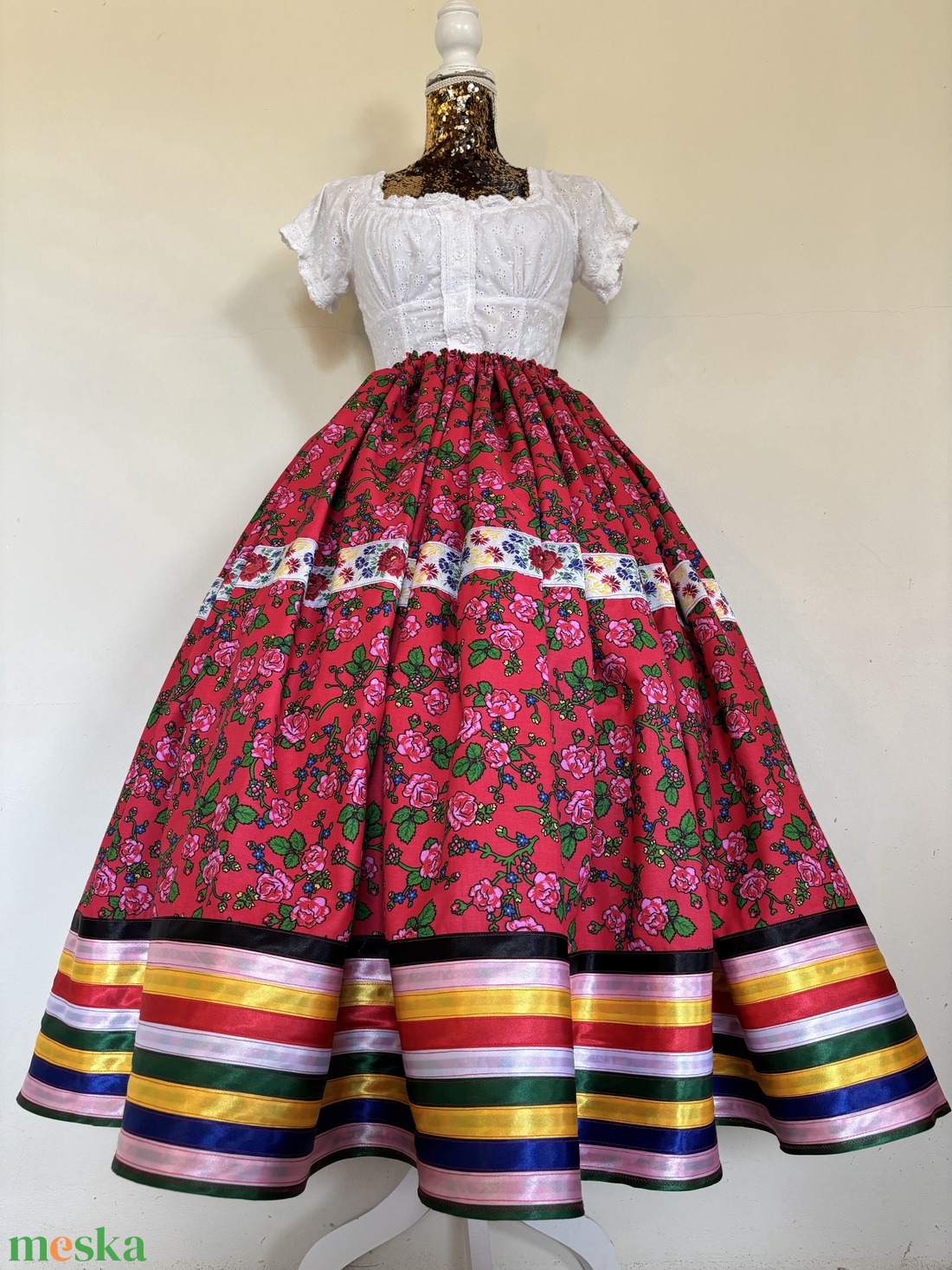 Matyó mintás folklór, néptáncos szoknya - ruha & divat - női ruha - szoknya - Meska.hu