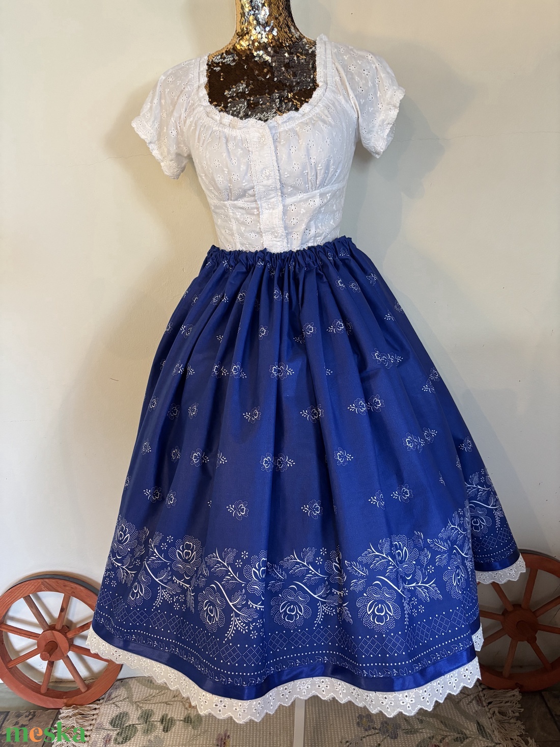 Kékfestő néptáncos, folklór szoknya - ruha & divat - női ruha - szoknya - Meska.hu