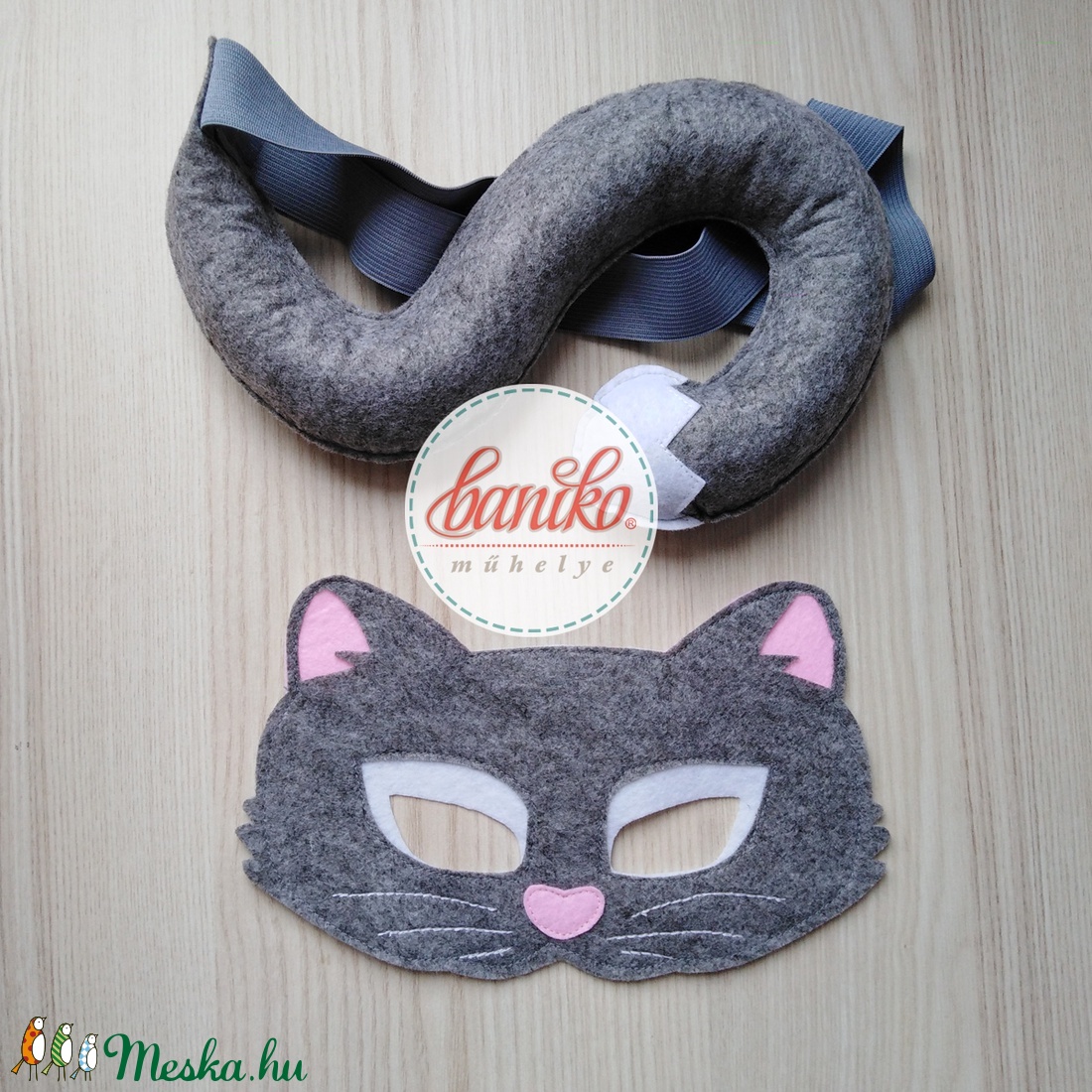 Szürke cica álarc és farok farsangi, halloweeni jelmezhez több színben - KÉSZLETEN -  - Meska.hu