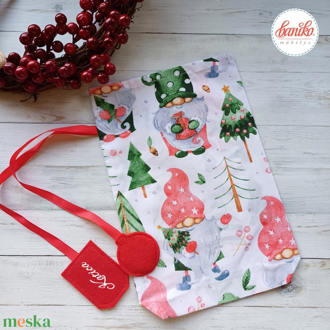 Színes manós textil mikulászsák a piros celofán zacskó helyett - kérdd nevesítve! - karácsony - mikulás - mikulás zsák - Meska.hu