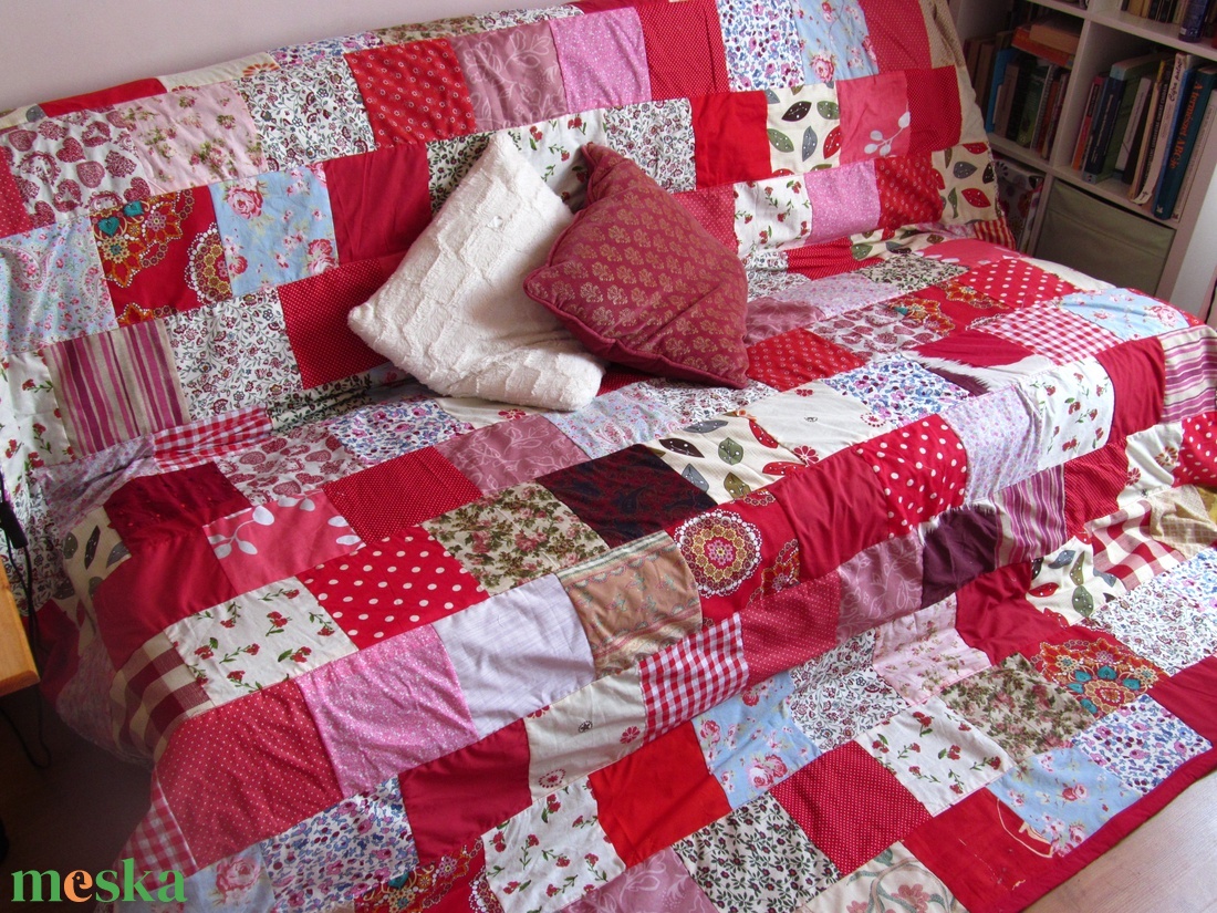 piros óriás patchwork takaró - otthon & lakás - lakástextil - ágytakaró - Meska.hu