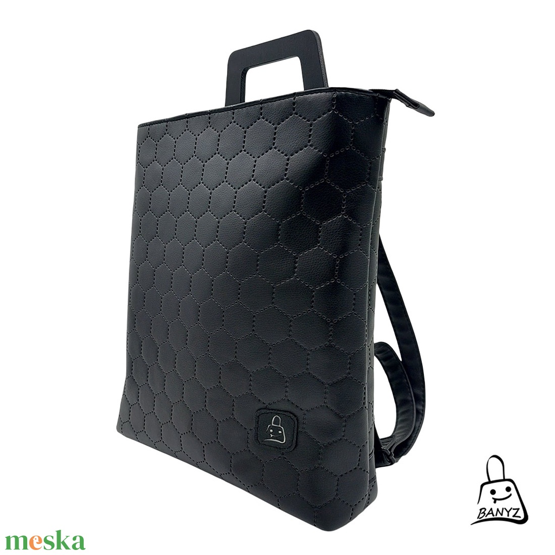 Steppelt fekete hátitáska � A4-es méretű, jól pakolható, kézműves táska  - táska & tok - hátizsák - hátizsák - Meska.hu