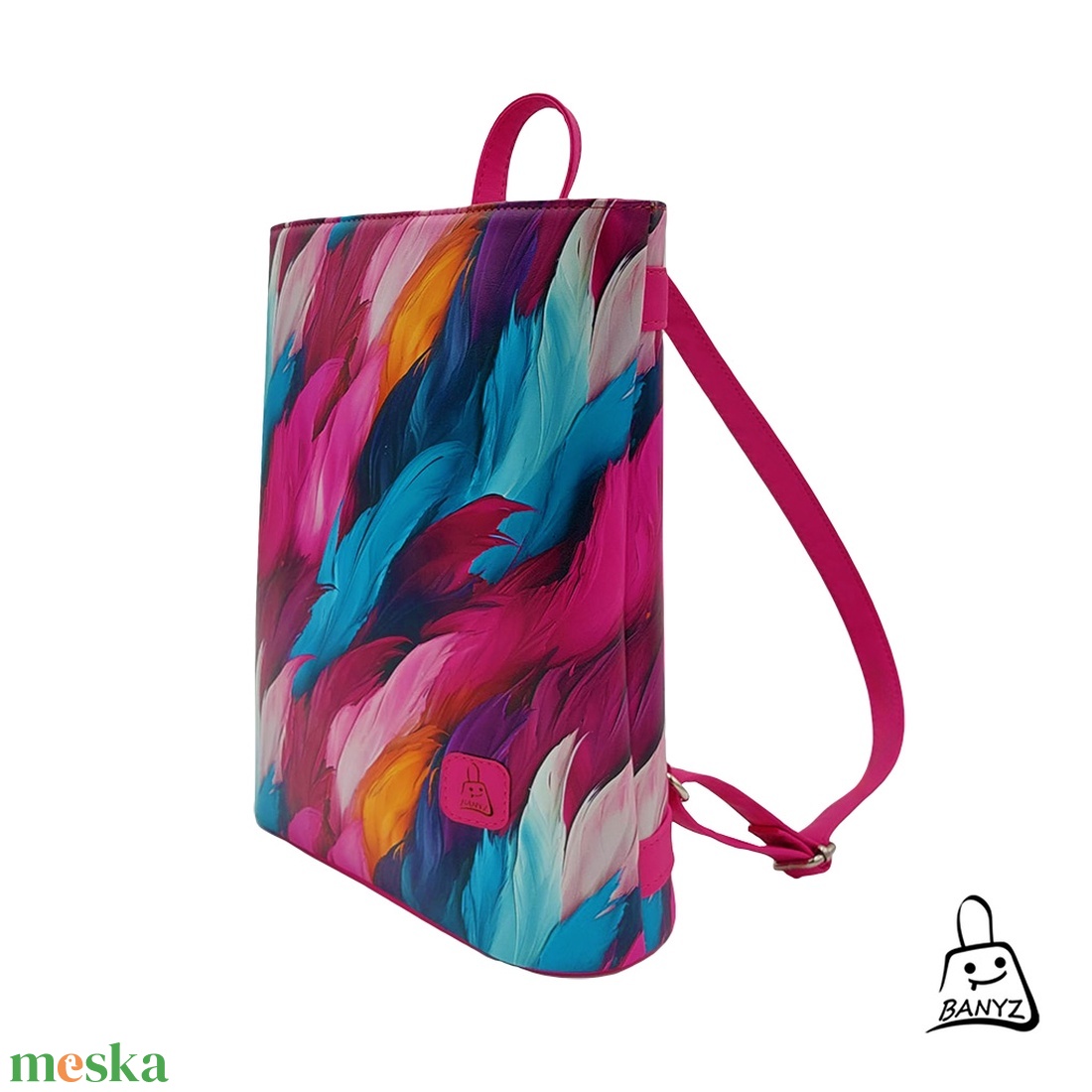Színes tollmintás női hátitáska � A4-es, jól pakolható, kézműves darab  - táska & tok - hátizsák - hátizsák - Meska.hu