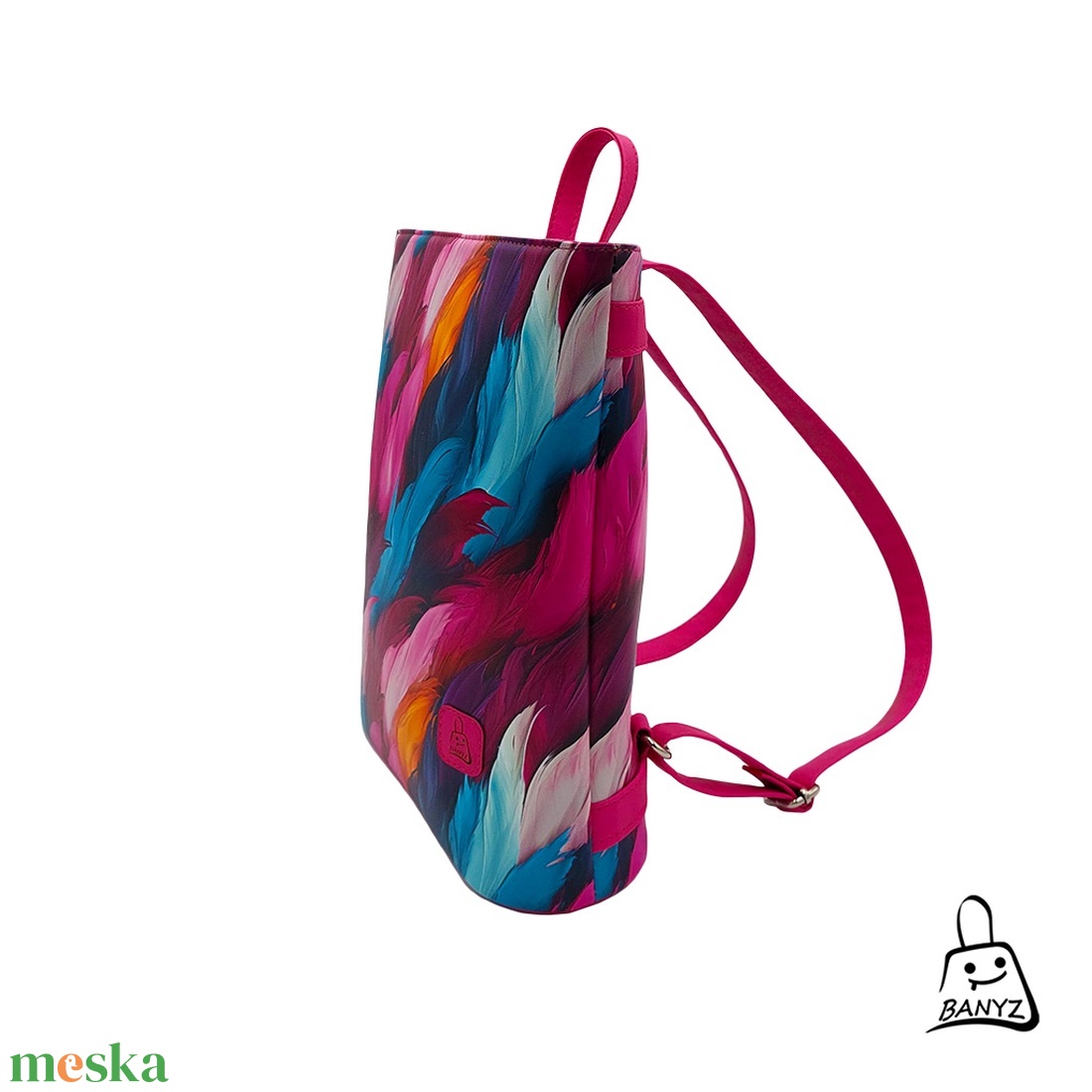 Színes tollmintás női hátitáska � A4-es, jól pakolható, kézműves darab  - táska & tok - hátizsák - hátizsák - Meska.hu