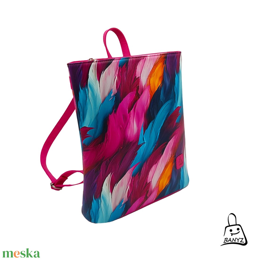 Színes tollmintás női hátitáska � A4-es, jól pakolható, kézműves darab  - táska & tok - hátizsák - hátizsák - Meska.hu