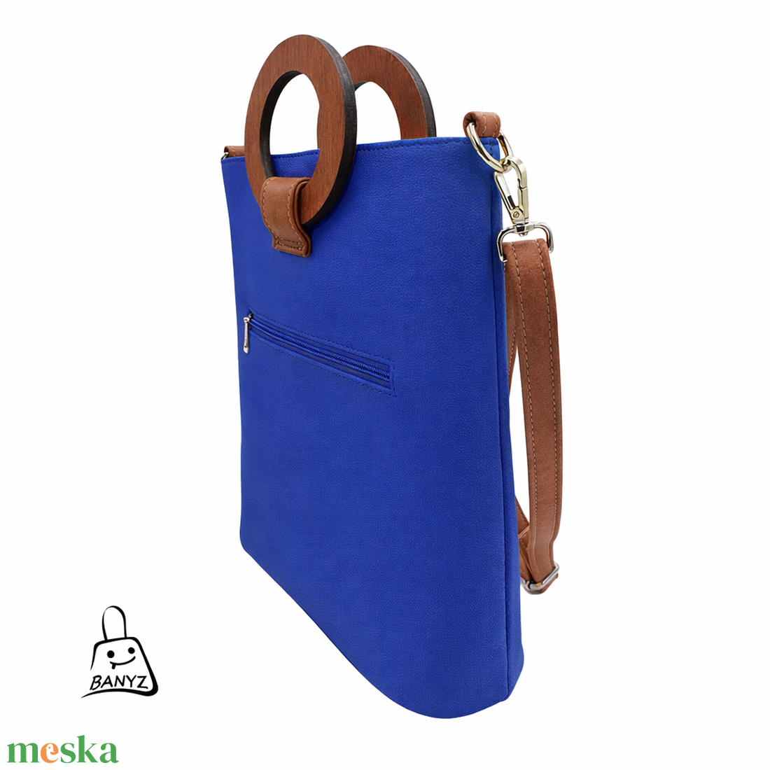 Kék�barna fafogós 2in1 kézitáska és válltáska - táska & tok - kézitáska & válltáska - nagy pakolós táska - Meska.hu