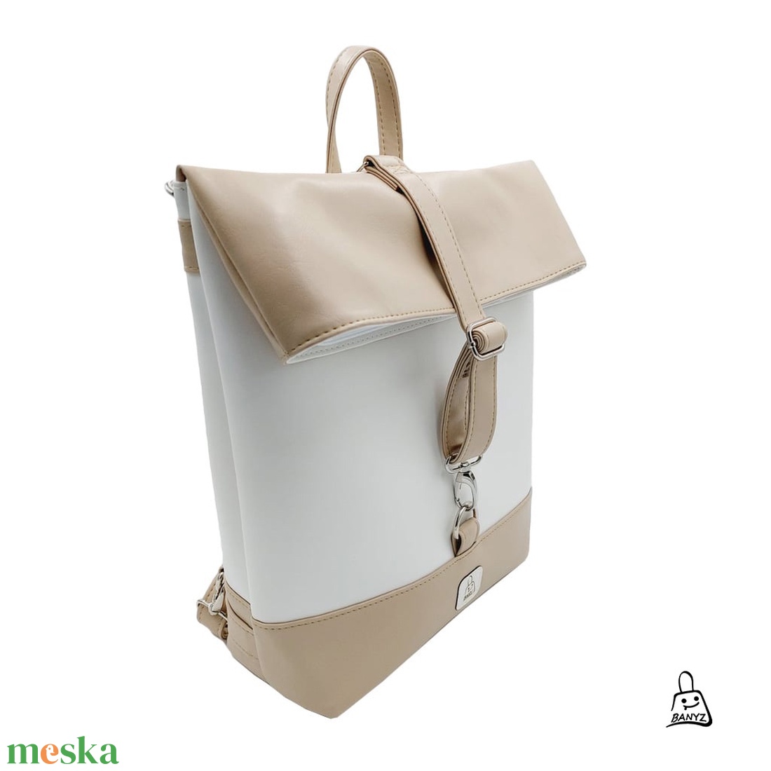 Többfunkciós női táska � bézs�fehér hátizsák, válltáska és kézitáska egyben - táska & tok - hátizsák - roll top hátizsák - Meska.hu