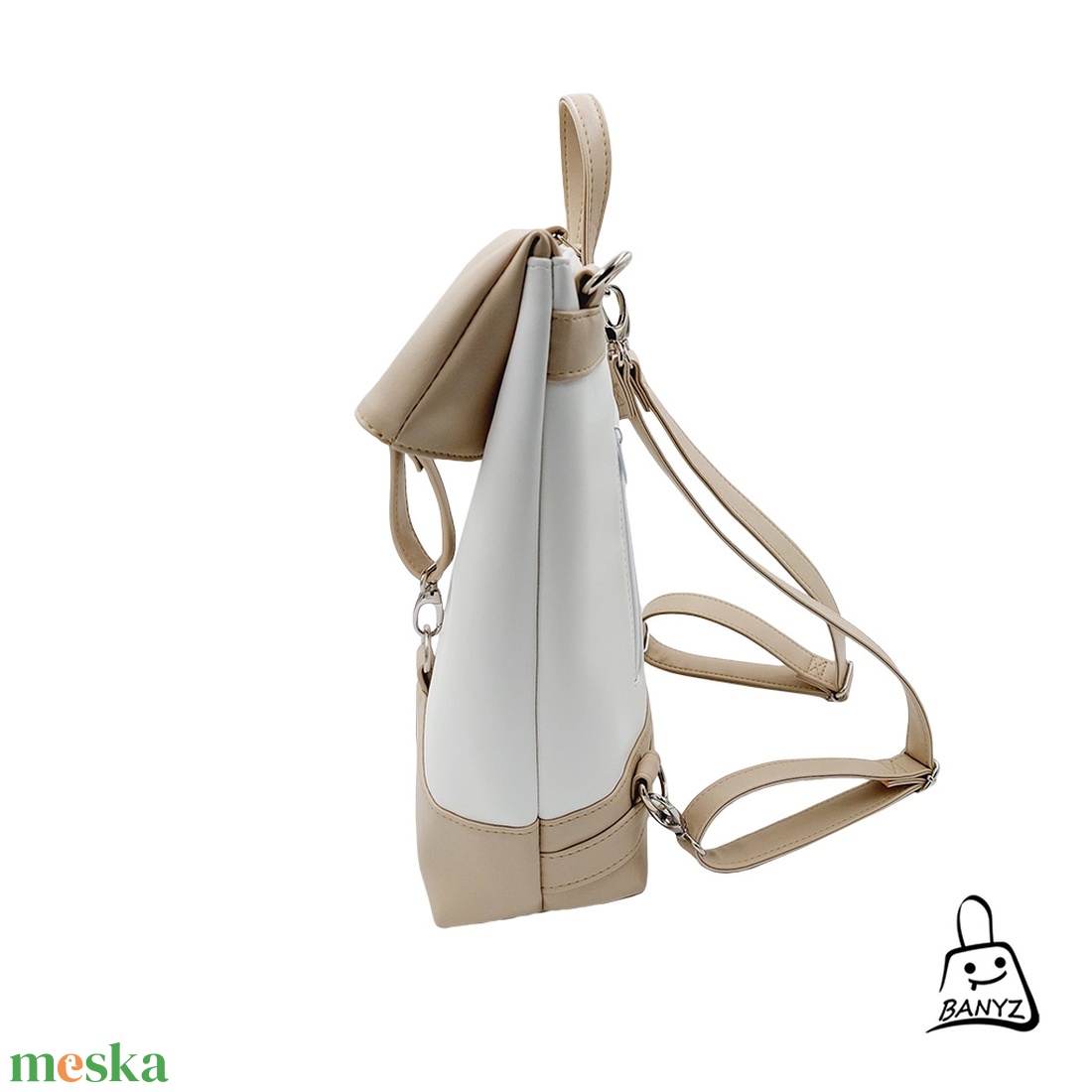 Többfunkciós női táska � bézs�fehér hátizsák, válltáska és kézitáska egyben - táska & tok - hátizsák - roll top hátizsák - Meska.hu