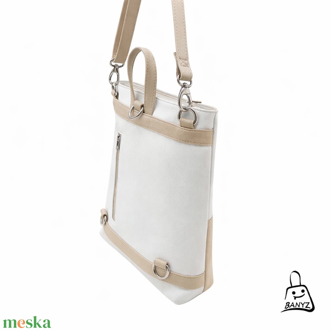 Bézs�fehér többfunkciós női táska � egy táska, háromféle hordási mód  - táska & tok - variálható táska - Meska.hu