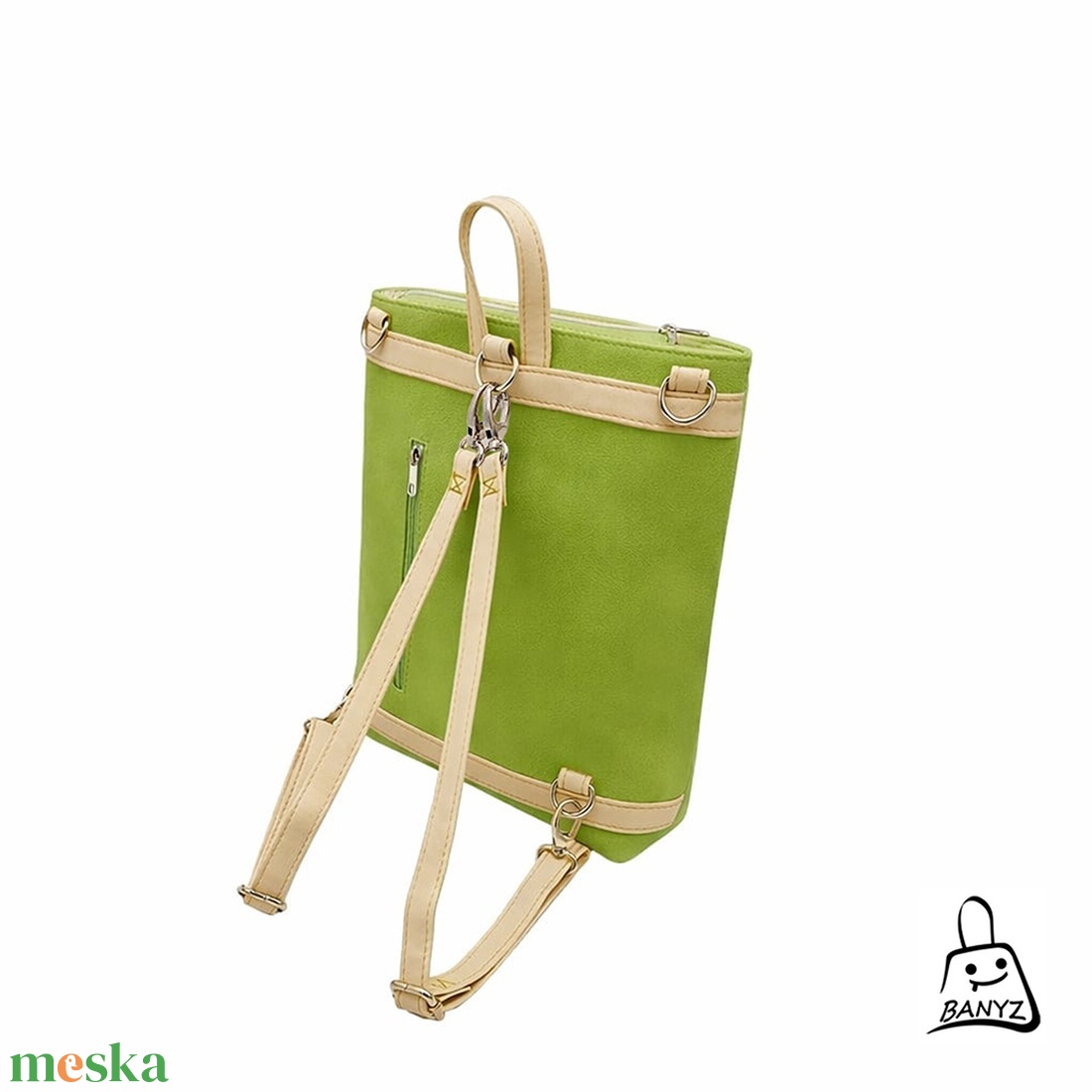 ZÖLD�BÉZS TÖBBFUNKCIÓS NŐI TÁSKA � HÁTITÁSKA, KÉZITÁSKA ÉS VÁLLTÁSKA EGYBEN  - táska & tok - variálható táska - Meska.hu