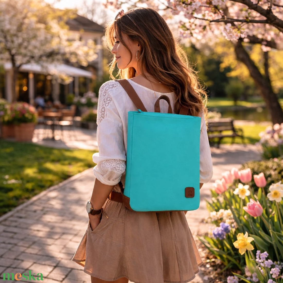 Türkiz�barna női hátitáska A4-es méretben - táska & tok - hátizsák - hátizsák - Meska.hu