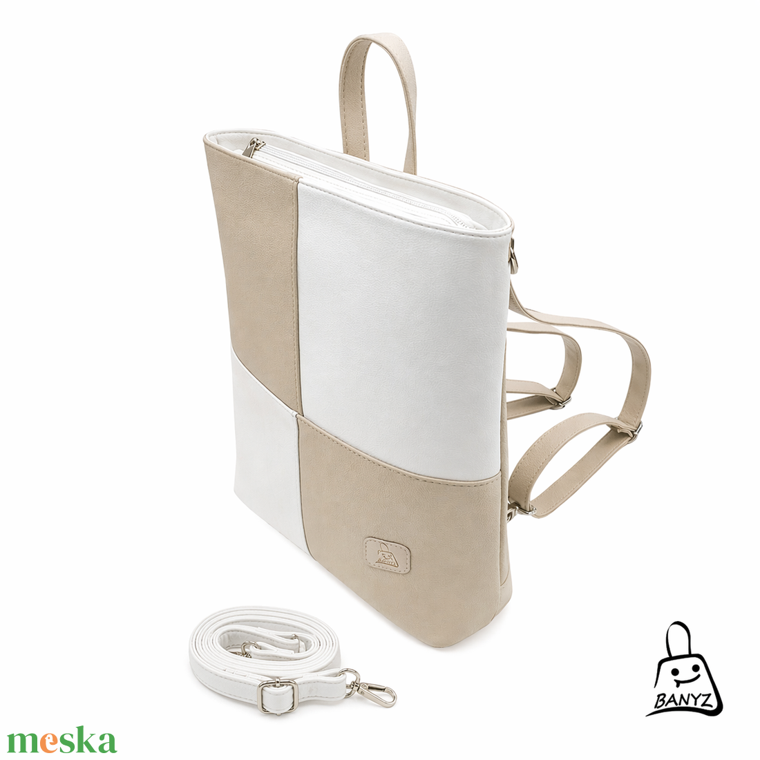 Bézs�fehér többfunkciós női táska � egy táska, háromféle hordási mód  - extra vállpánttal - táska & tok - variálható táska - Meska.hu