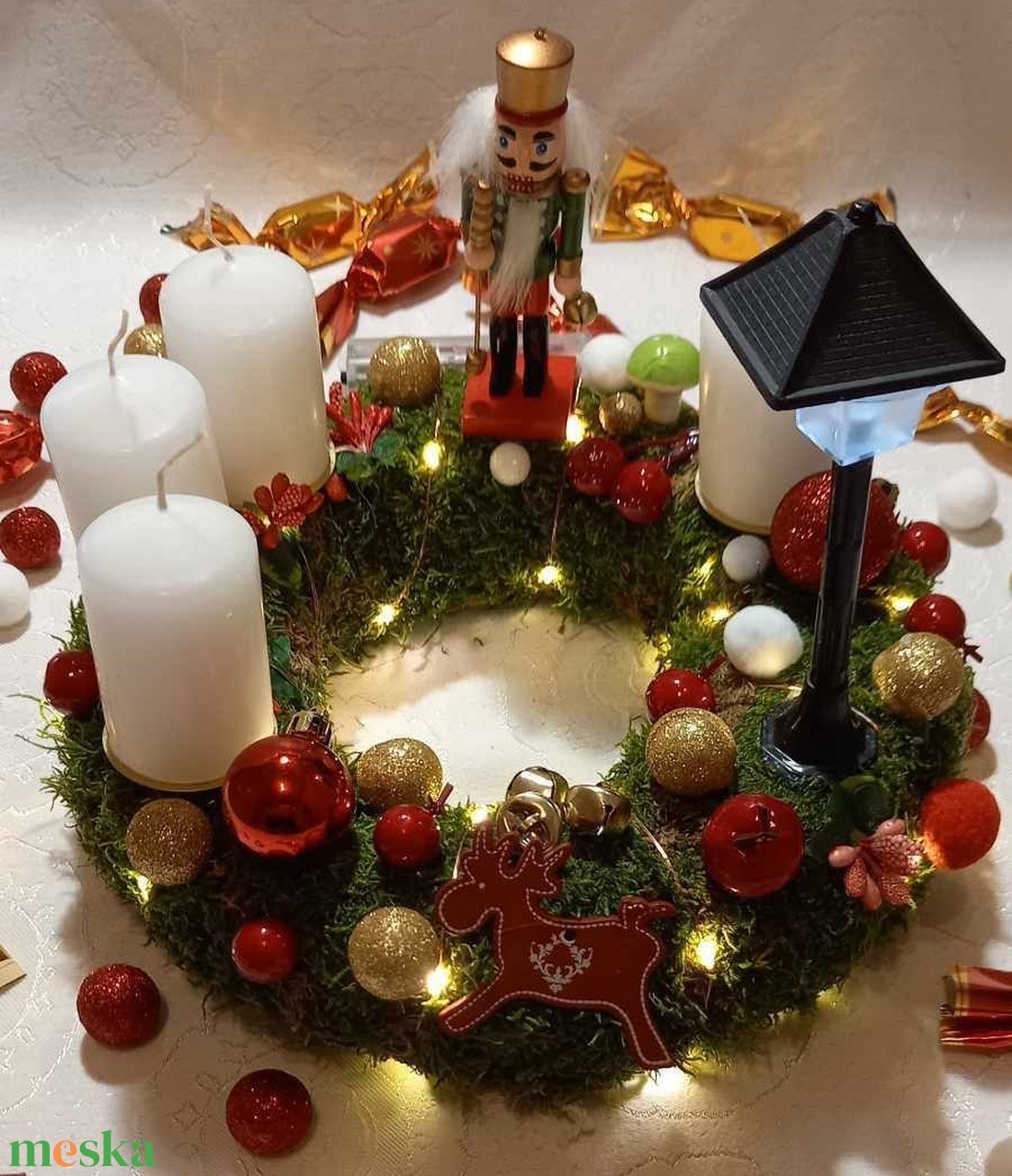 Adventi koszorú világító lámpással - karácsony - adventi díszek - adventi koszorú - Meska.hu