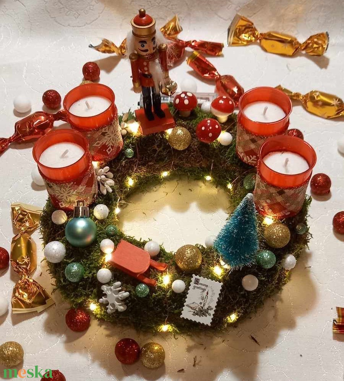 Adventi koszorú zöld hangulatban - karácsony - adventi díszek - adventi koszorú - Meska.hu