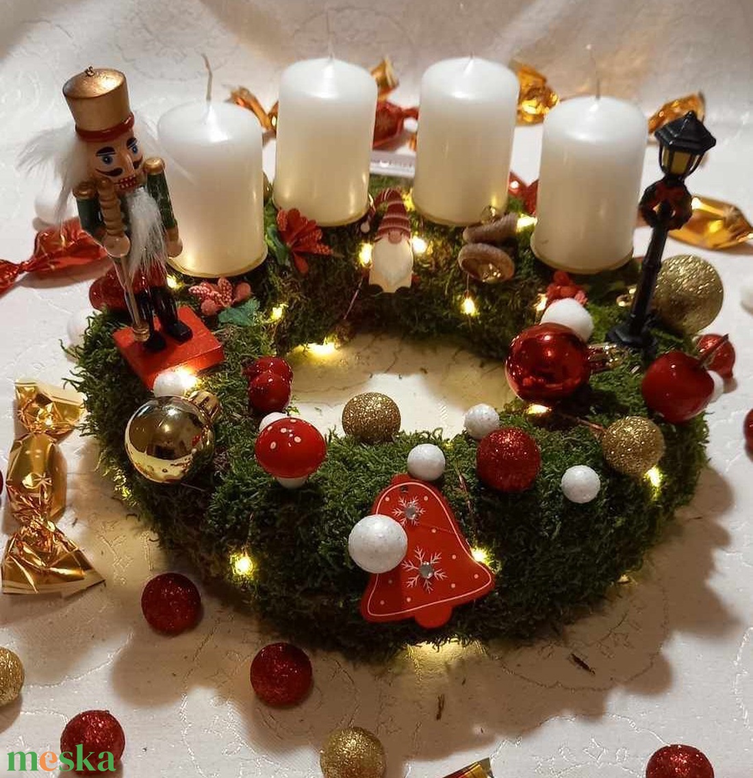 Adventi koszorú diótörővel - karácsony - adventi díszek - adventi koszorú - Meska.hu