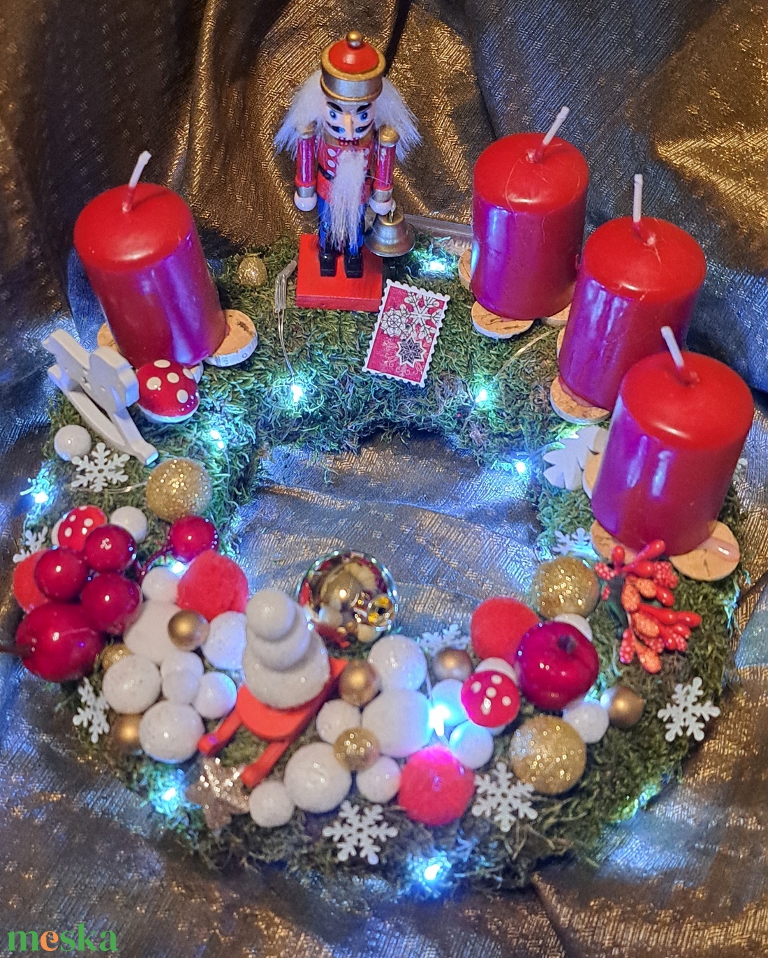Adventi koszorú világítással - karácsony - adventi díszek - adventi koszorú - Meska.hu