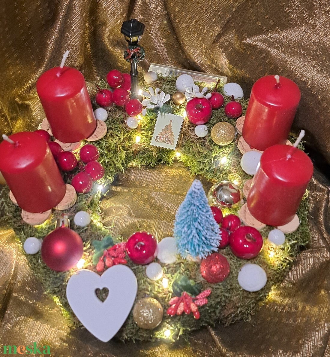 Adventi koszorú világítással - karácsony - adventi díszek - adventi koszorú - Meska.hu