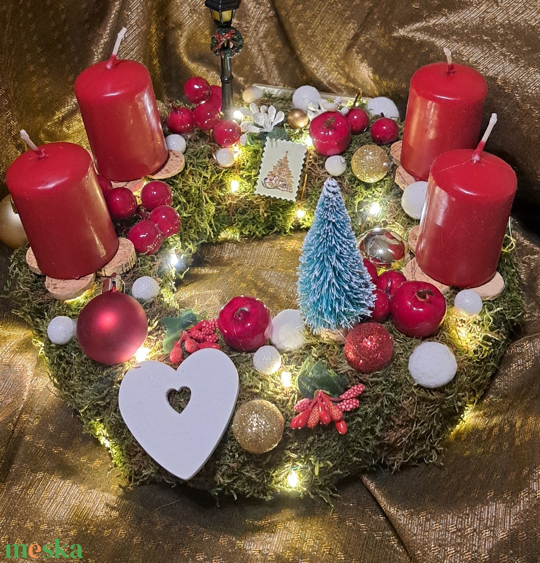 Adventi koszorú világítással - karácsony - adventi díszek - adventi koszorú - Meska.hu